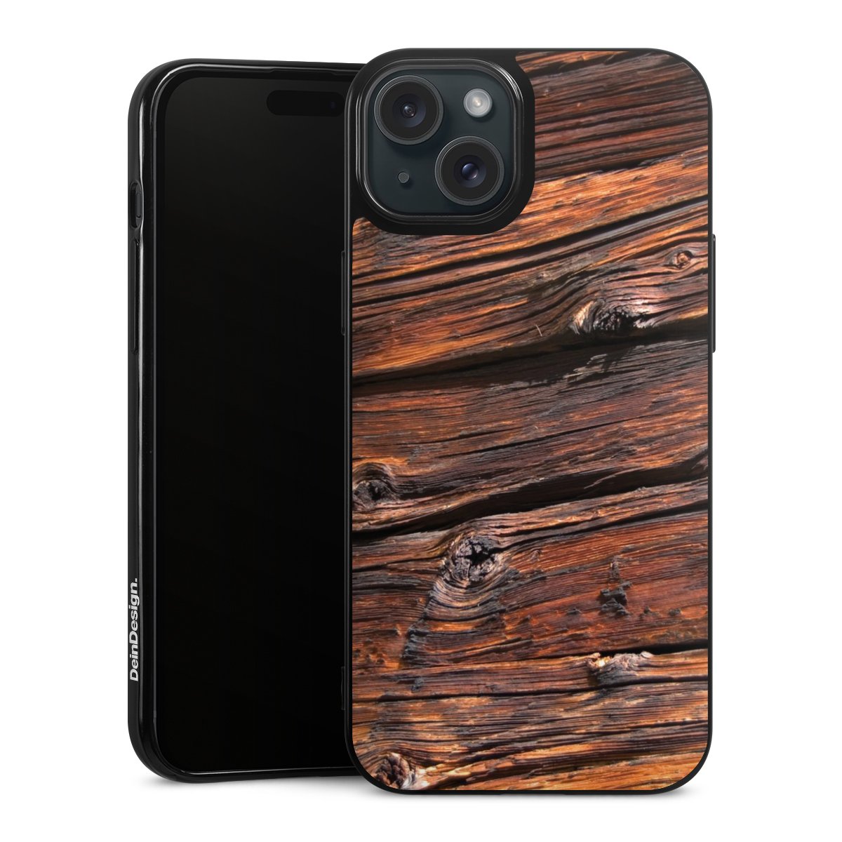 iPhone 15 Plus Handy Silikon Hülle Case schwarz Handyhülle Beams Wooden Look Wood