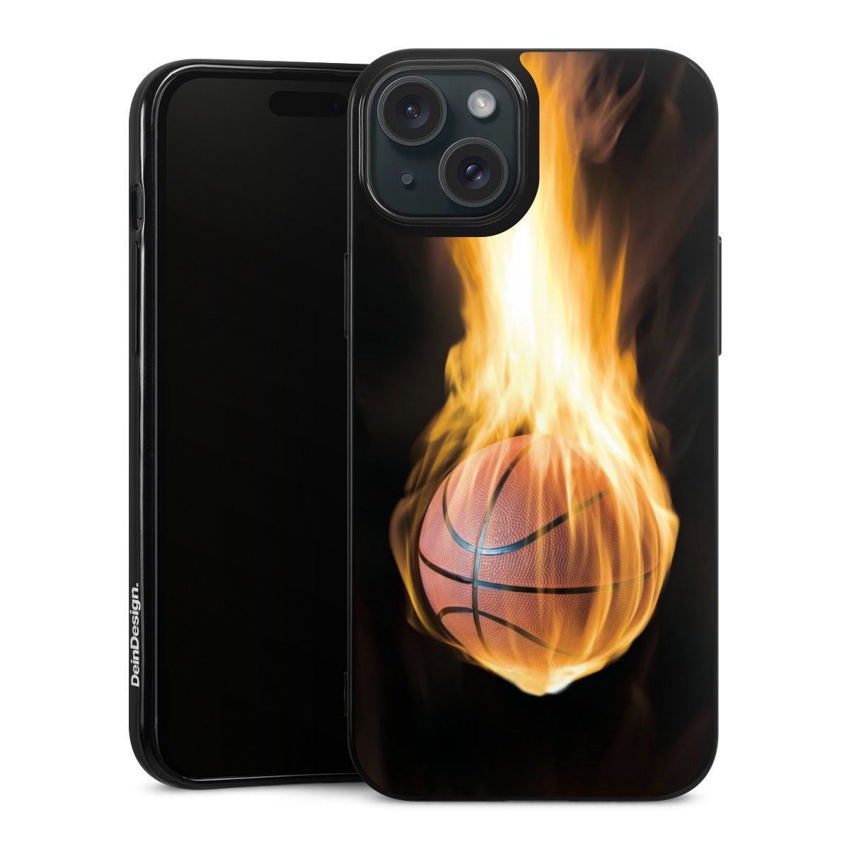 iPhone 15 Plus Handy Silikon Hülle Case schwarz Handyhülle Basketball Sports Fire