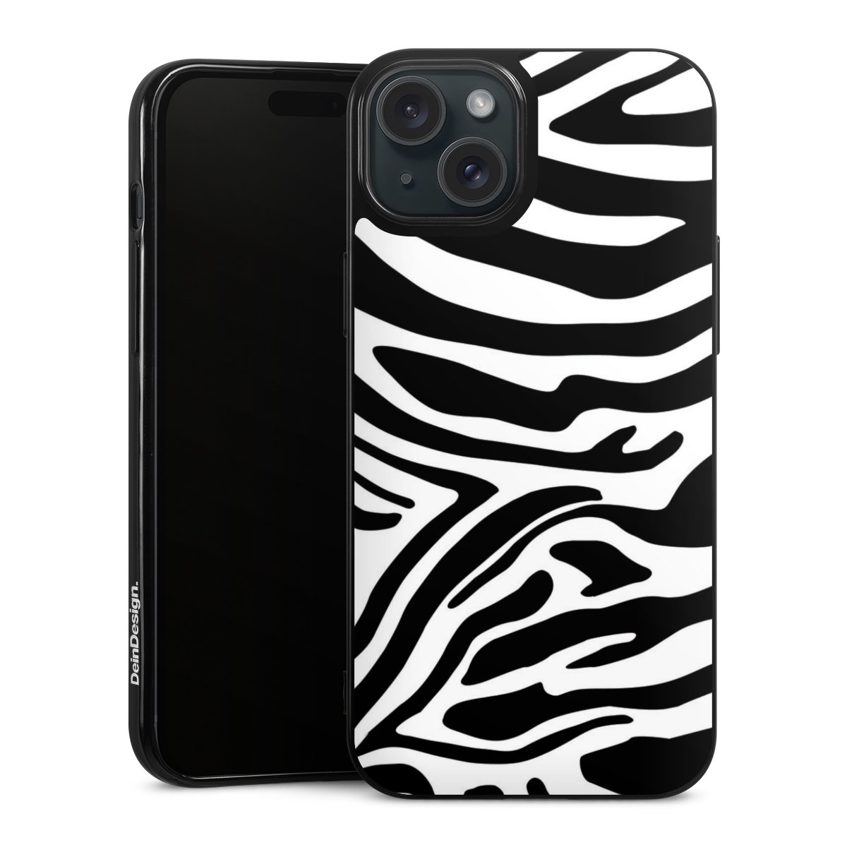 iPhone 15 Plus Handy Silikon Hülle Case schwarz Handyhülle Zebra Animal Look Animal Print