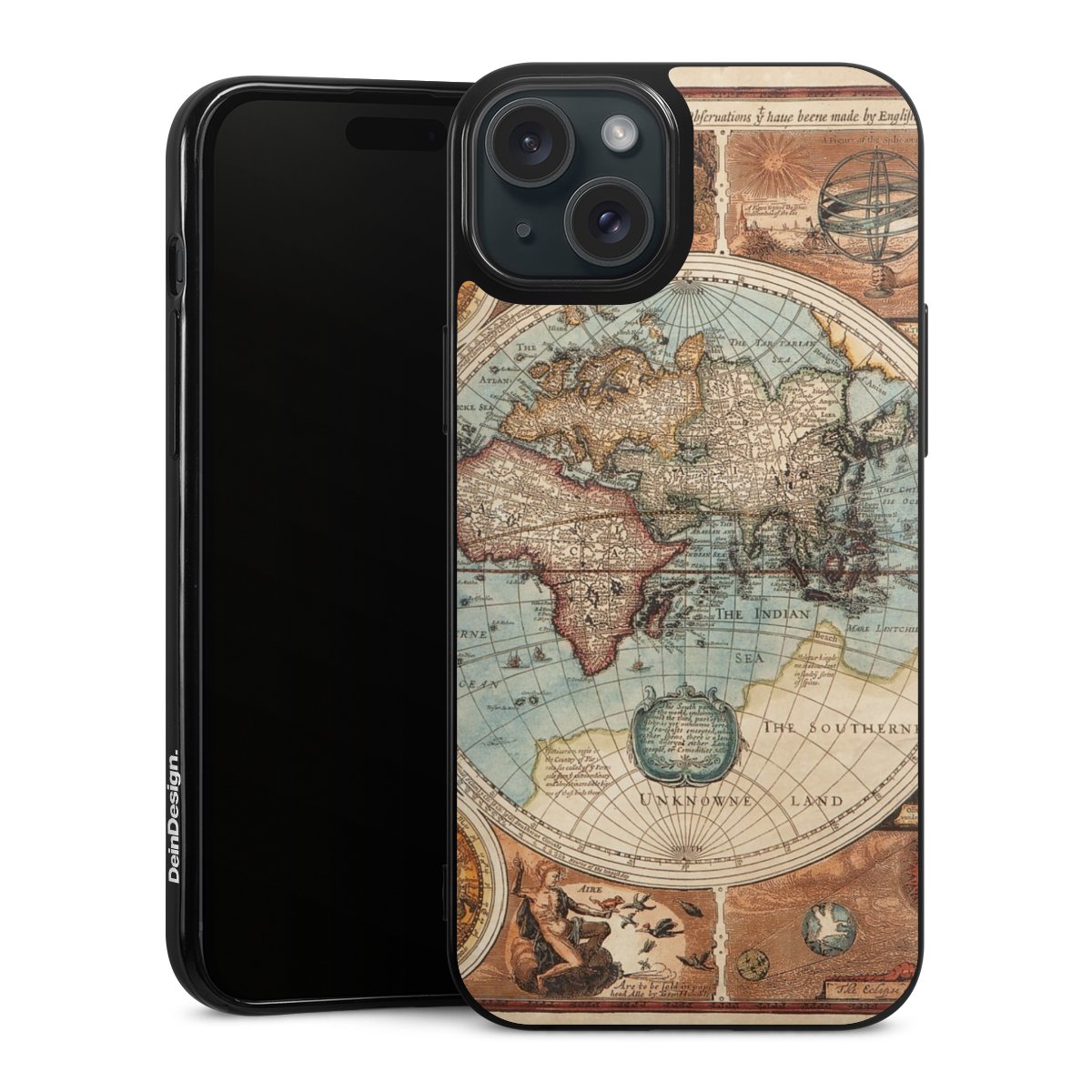 iPhone 15 Plus Handy Silikon Hülle Case schwarz Handyhülle World Map Vintage Map