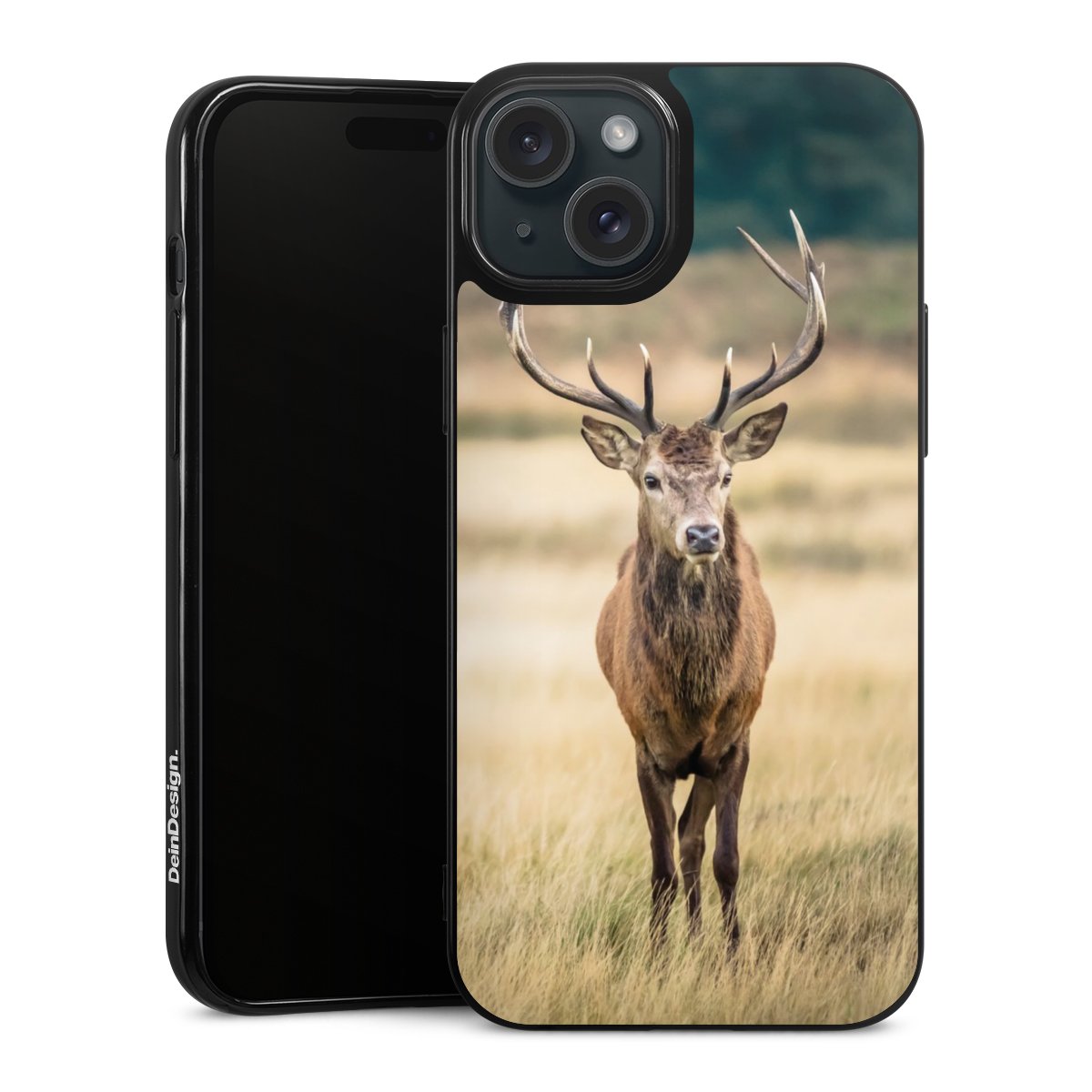 iPhone 15 Plus Handy Silikon Hülle Case schwarz Handyhülle Deer Meadow Forrest