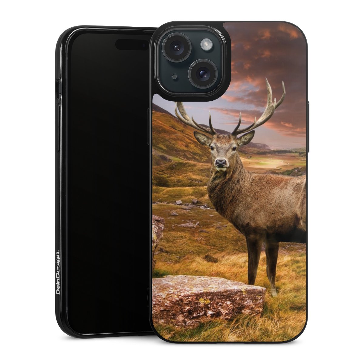 iPhone 15 Plus Handy Silikon Hülle Case schwarz Handyhülle Meadow Mountain Deer