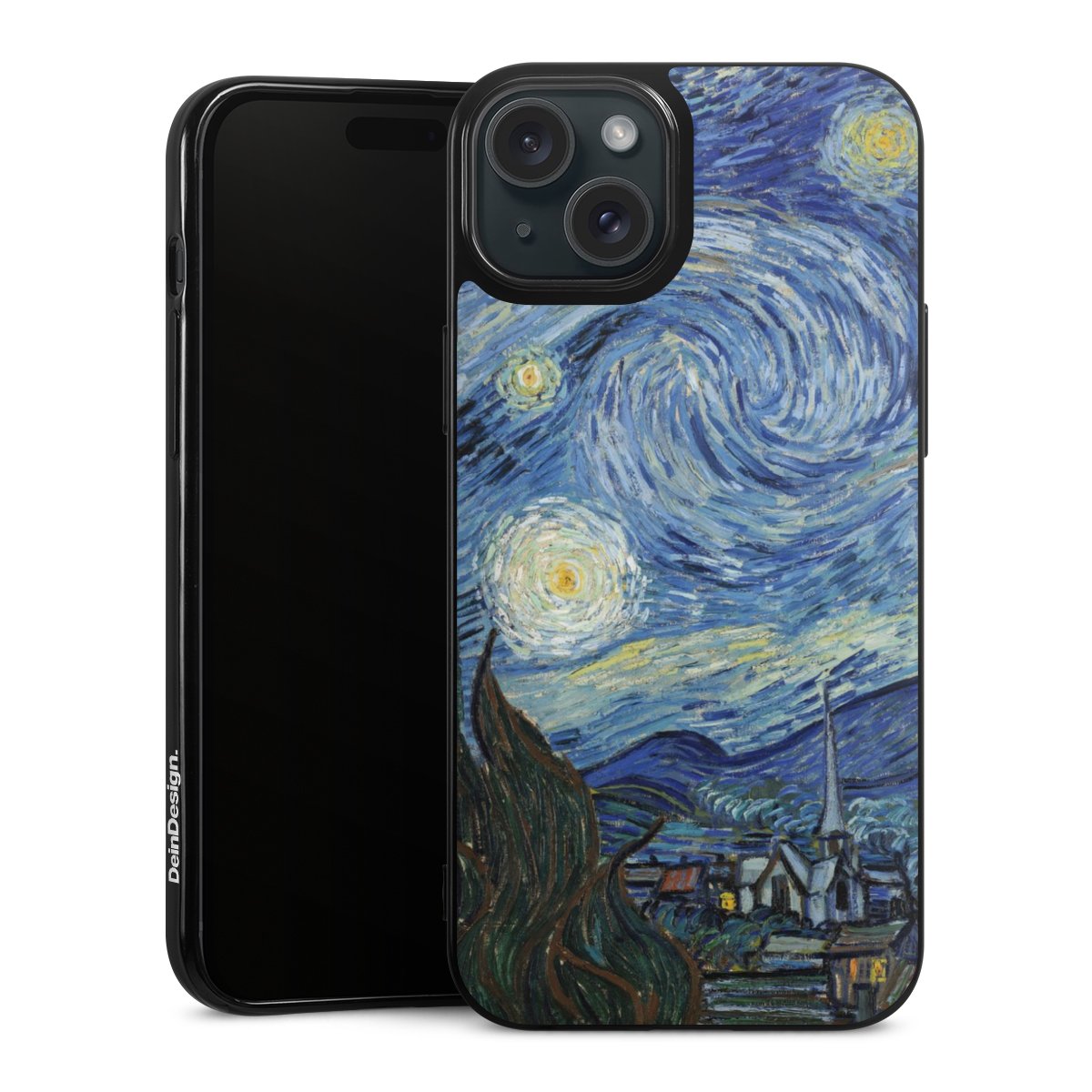 iPhone 15 Plus Handy Silikon Hülle Case schwarz Handyhülle The Starry Night Kunst Vincent Van Gogh