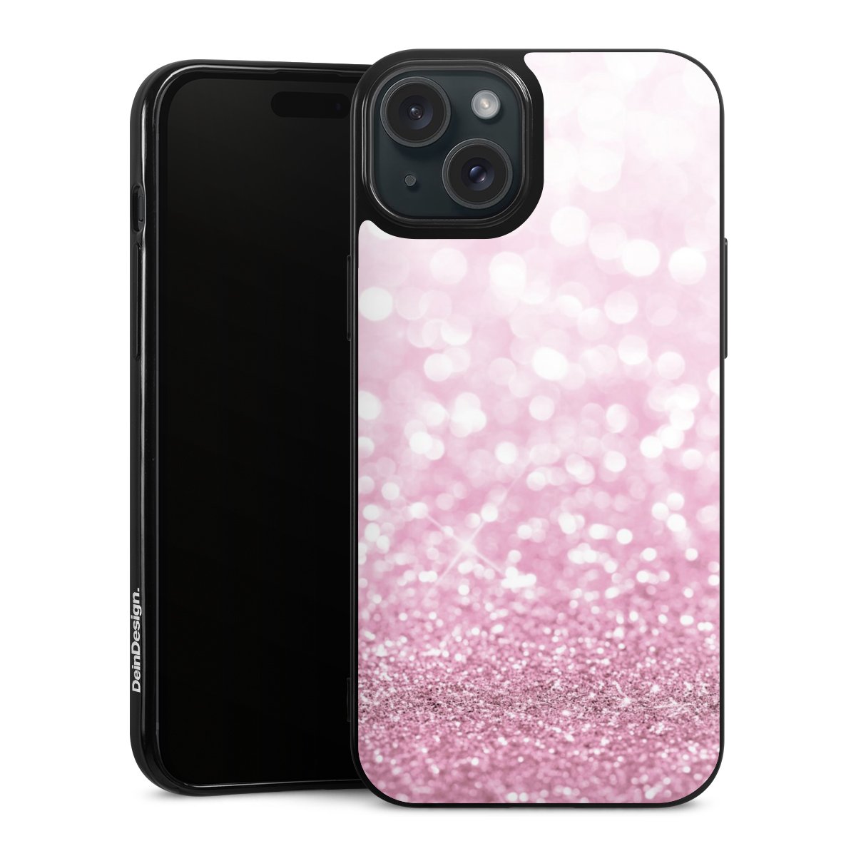 iPhone 15 Plus Handy Silikon Hülle Case schwarz Handyhülle Glitzer Pink Shine