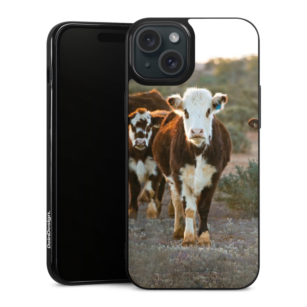 iPhone 15 Plus Handy Silikon Hülle Case schwarz Handyhülle Cow Farmer Calf