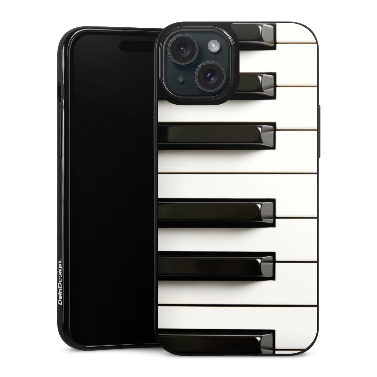 iPhone 15 Plus Handy Silikon Hülle Case schwarz Handyhülle Klavier Piano Music