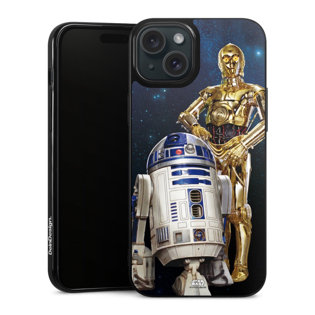 iPhone 15 Plus Handy Silikon Hülle Case schwarz Handyhülle Weltall Star Wars R2d2