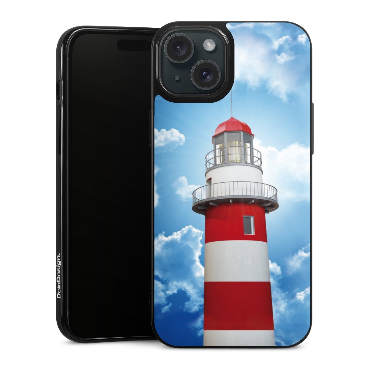 iPhone 15 Plus Handy Silikon Hülle Case schwarz Handyhülle Lighthouse Sky Cloud