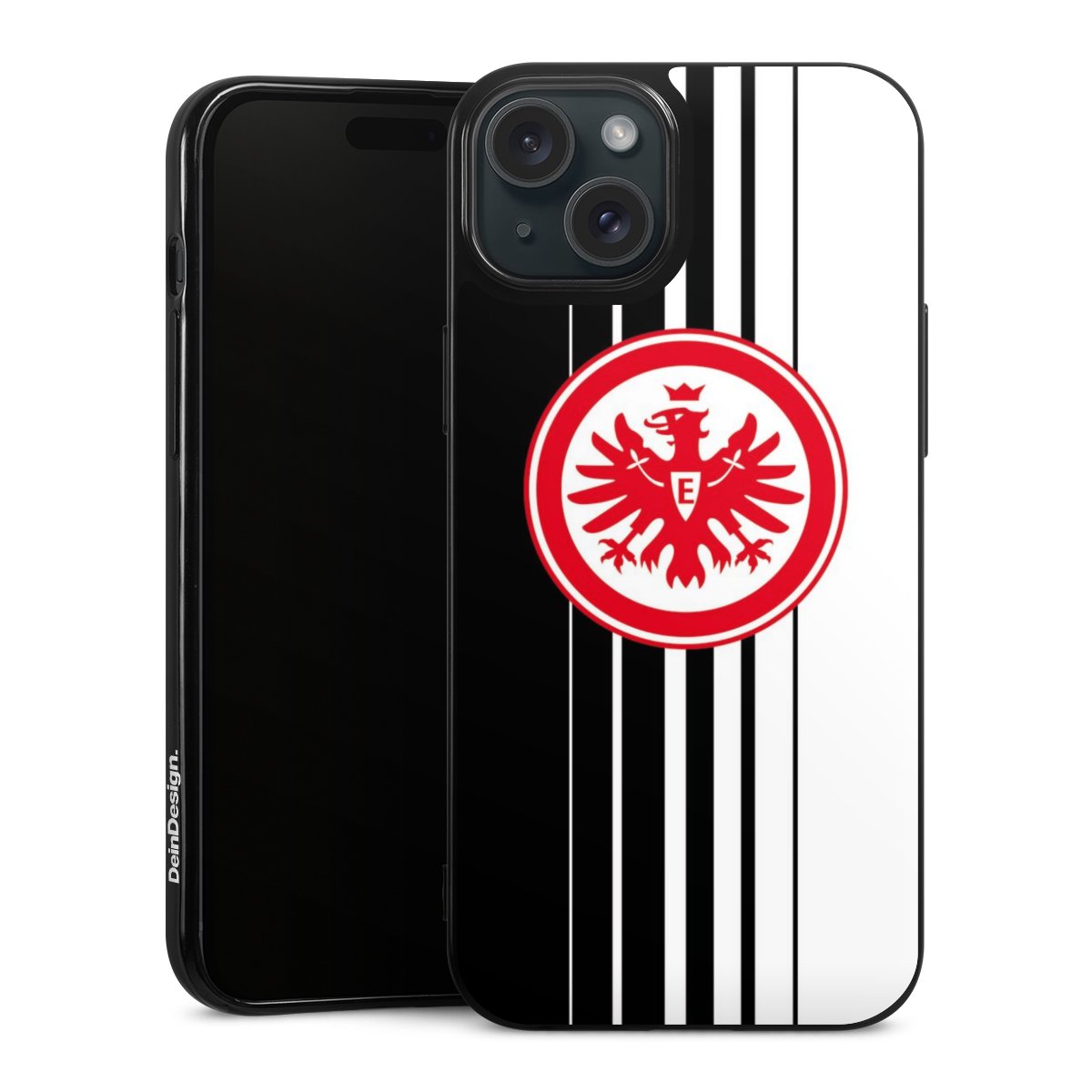 iPhone 15 Plus Handy Silikon Hülle Case schwarz Handyhülle Stripes Eintracht Frankfurt Official Licensed Product