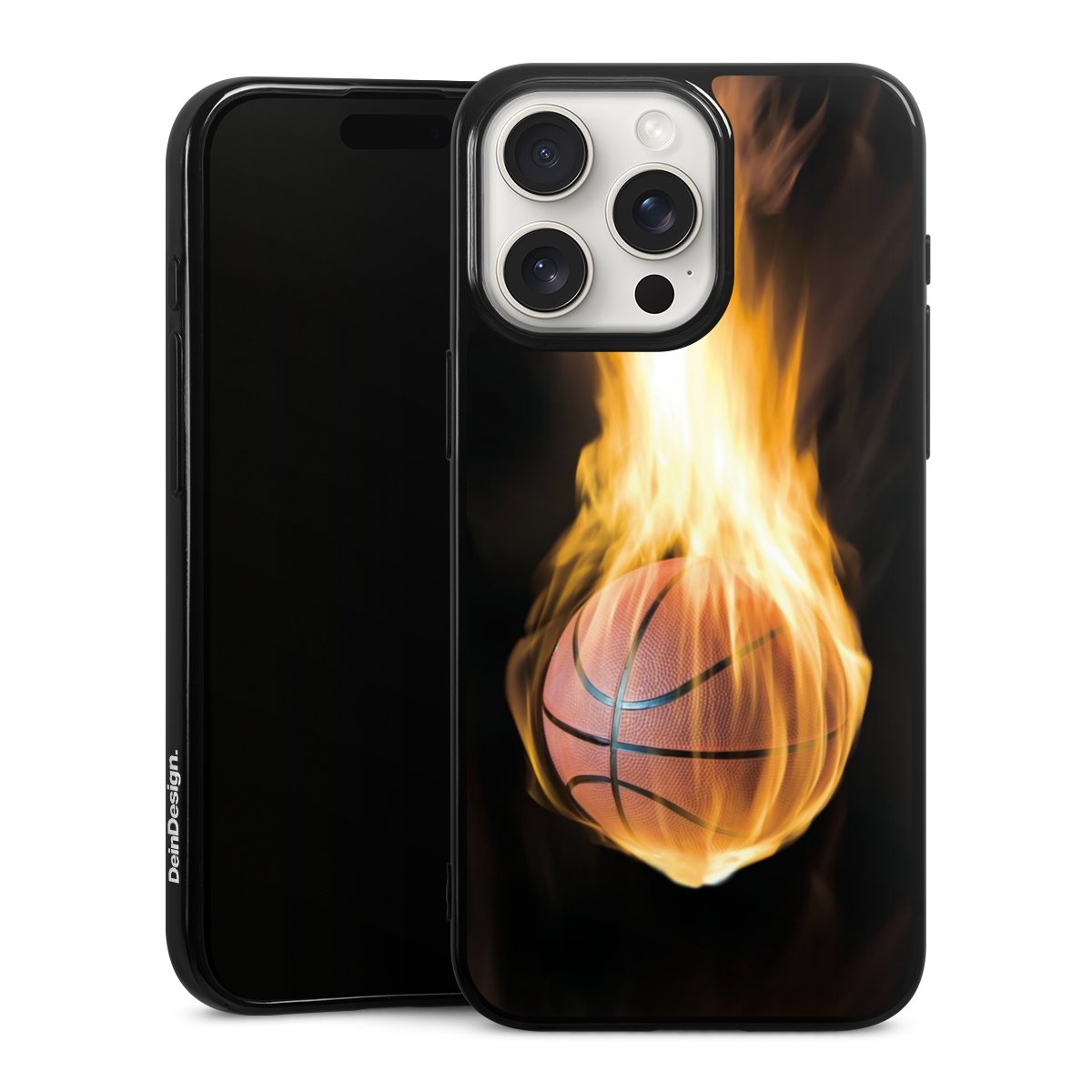 iPhone 15 Pro Max Handy Silikon Hülle Case schwarz Handyhülle Basketball Sports Fire