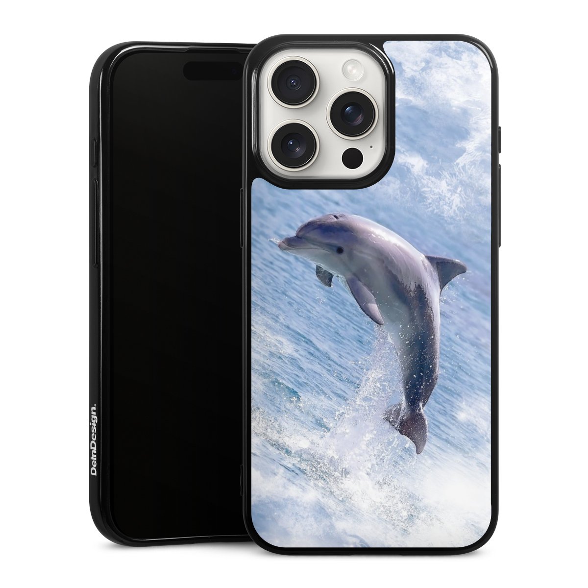 iPhone 15 Pro Max Handy Silikon Hülle Case schwarz Handyhülle Dolphin Ocean Wale