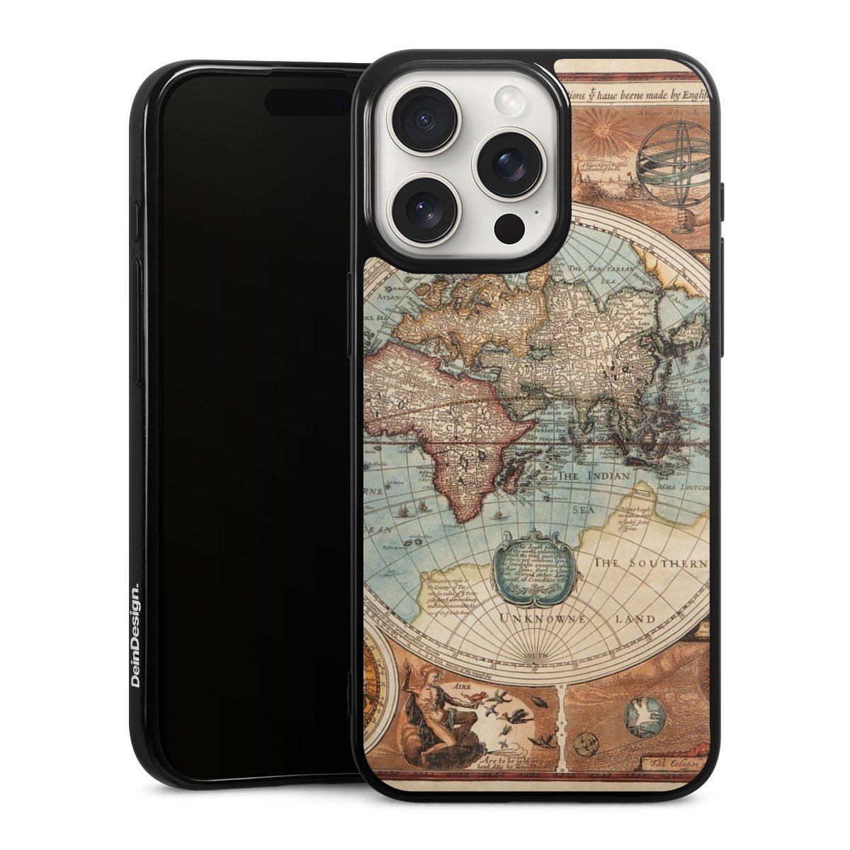 iPhone 15 Pro Max Handy Silikon Hülle Case schwarz Handyhülle World Map Vintage Map