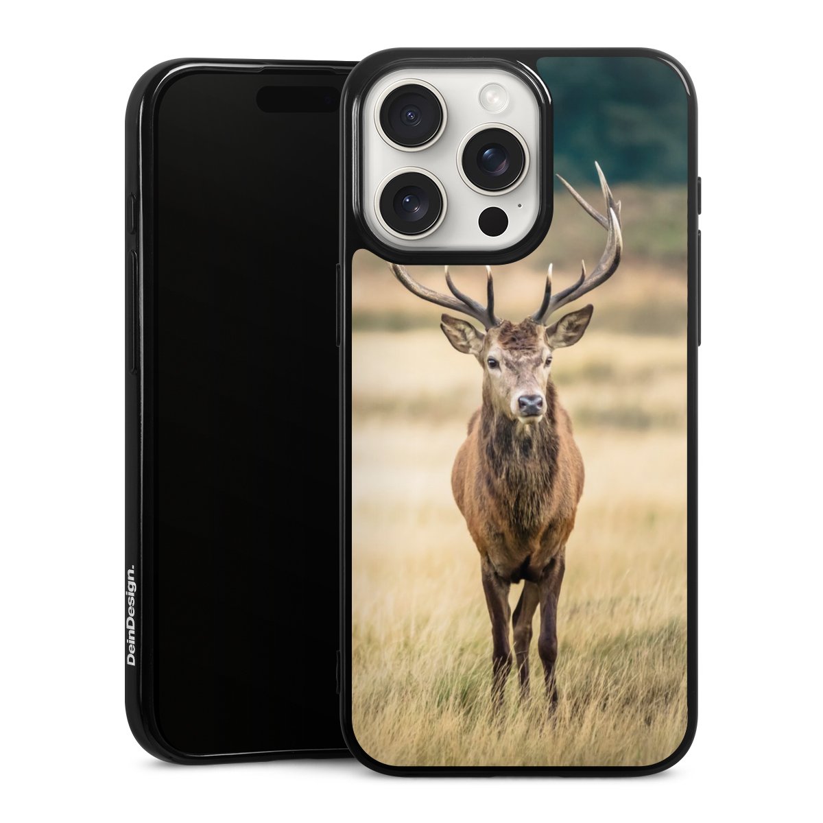 iPhone 15 Pro Max Handy Silikon Hülle Case schwarz Handyhülle Deer Meadow Forrest