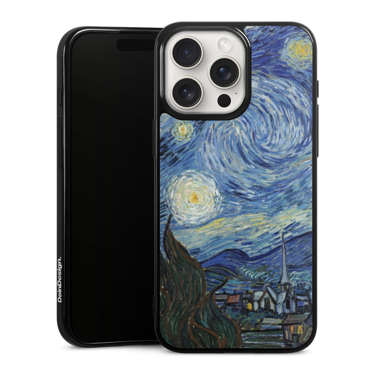 iPhone 15 Pro Max Handy Silikon Hülle Case schwarz Handyhülle The Starry Night Kunst Vincent Van Gogh