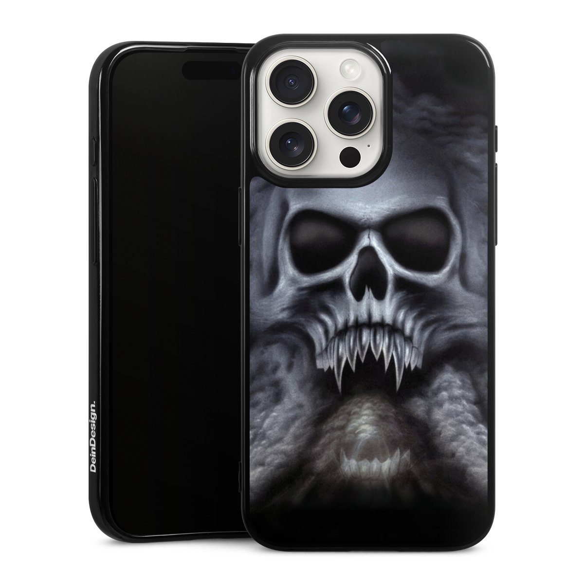 iPhone 15 Pro Max Handy Silikon Hülle Case schwarz Handyhülle Totenkopf Skull