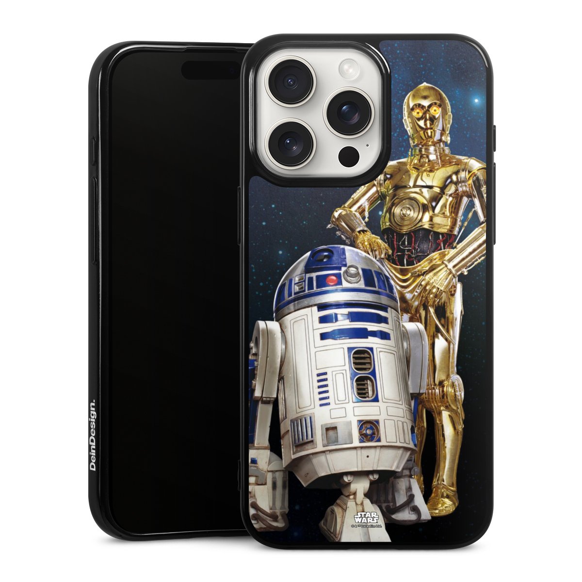 iPhone 15 Pro Max Handy Silikon Hülle Case schwarz Handyhülle Weltall Star Wars R2d2