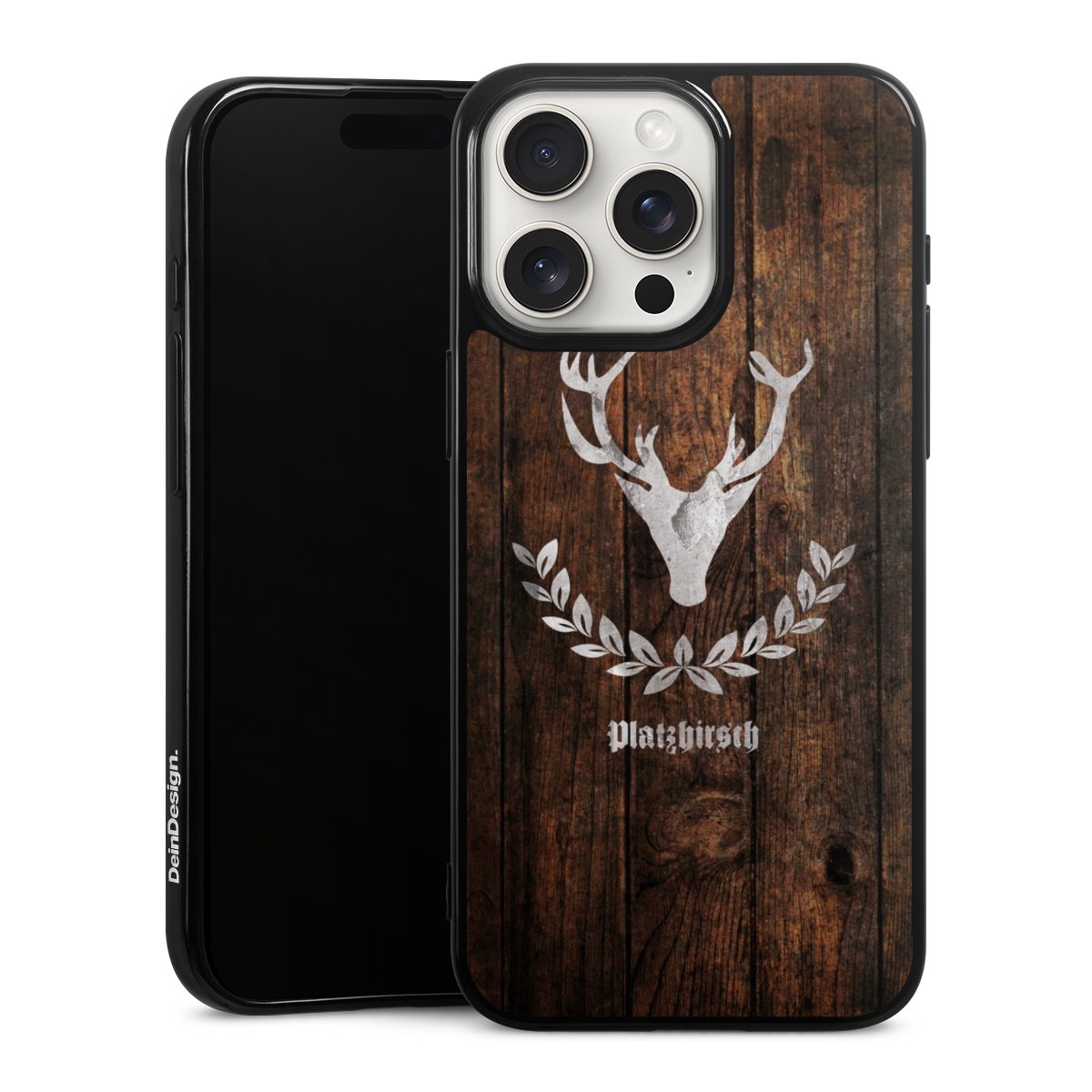 iPhone 15 Pro Max Handy Silikon Hülle Case schwarz Handyhülle Deer Wood Wooden Look