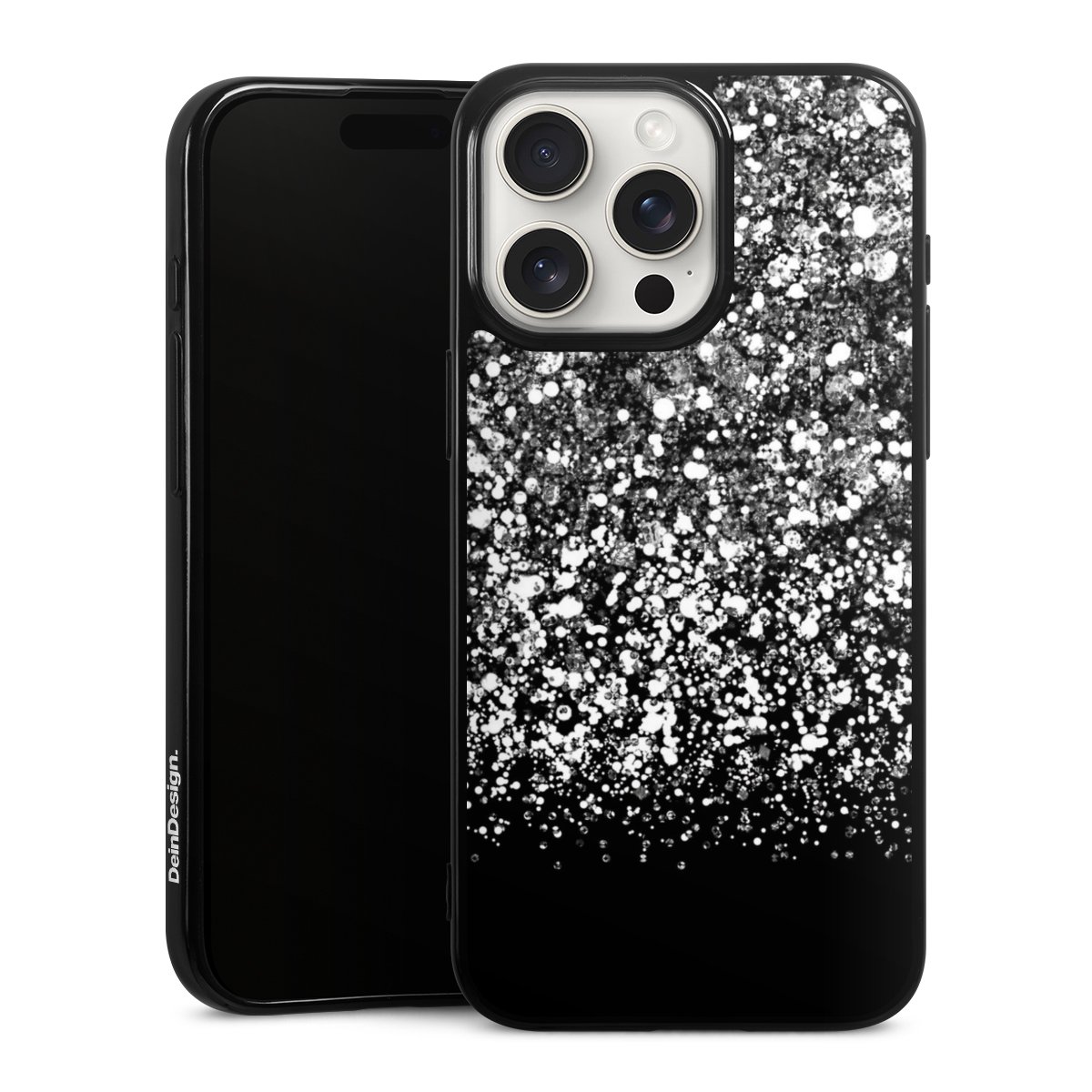 iPhone 15 Pro Max Handy Silikon Hülle Case schwarz Handyhülle Glitzer Snowflake Muster