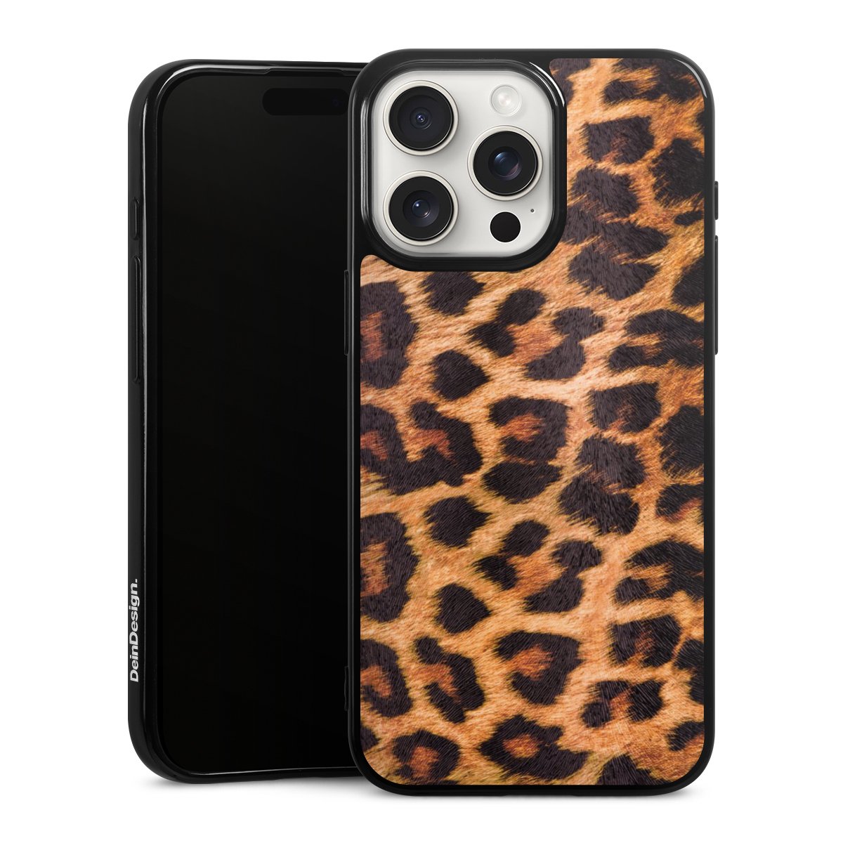 iPhone 15 Pro Max Handy Silikon Hülle Case schwarz Handyhülle Animal Print Leopard Fur