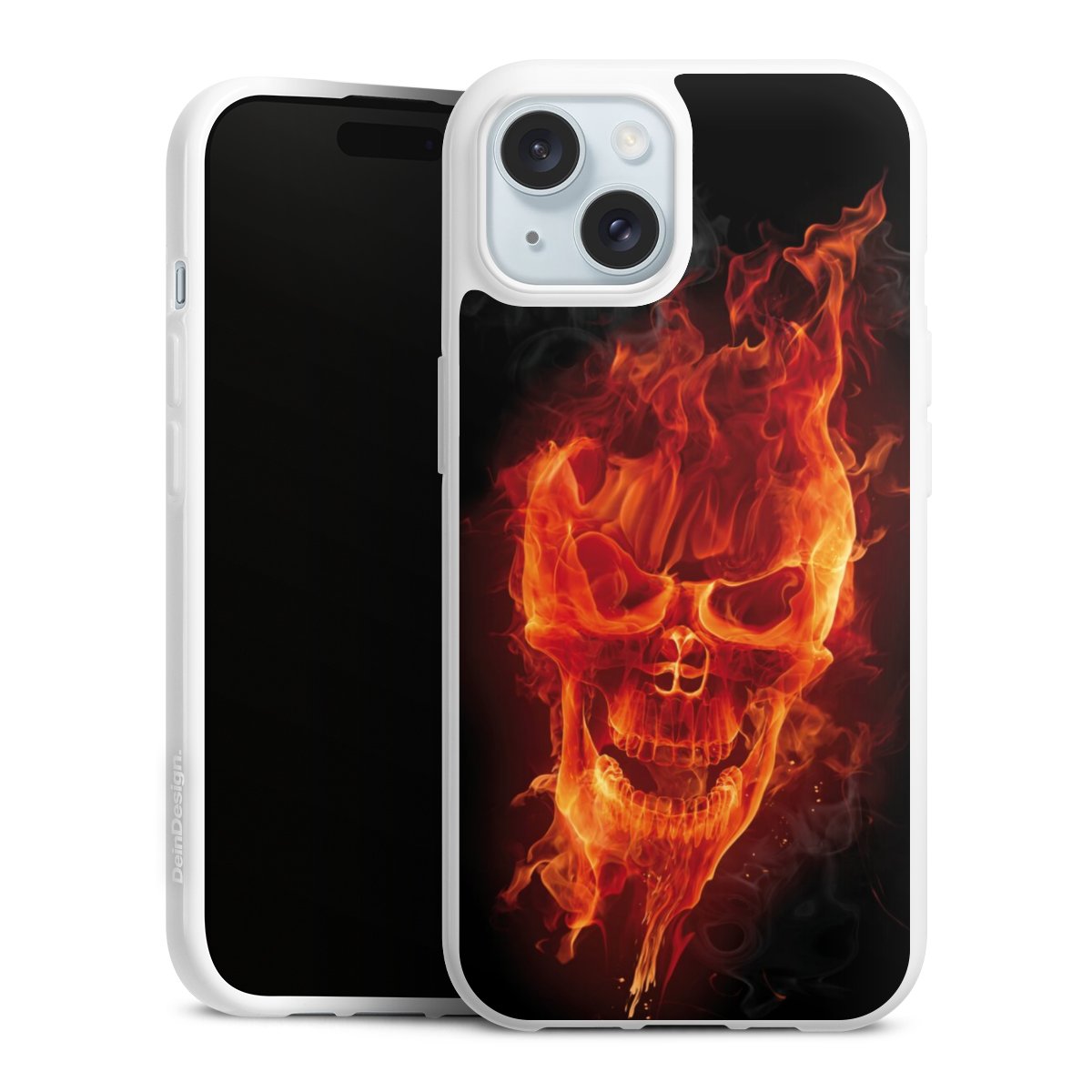 iPhone 15 Handy Silikon Hülle Case weiß Handyhülle Totenkopf Skull Fire Silikon Case