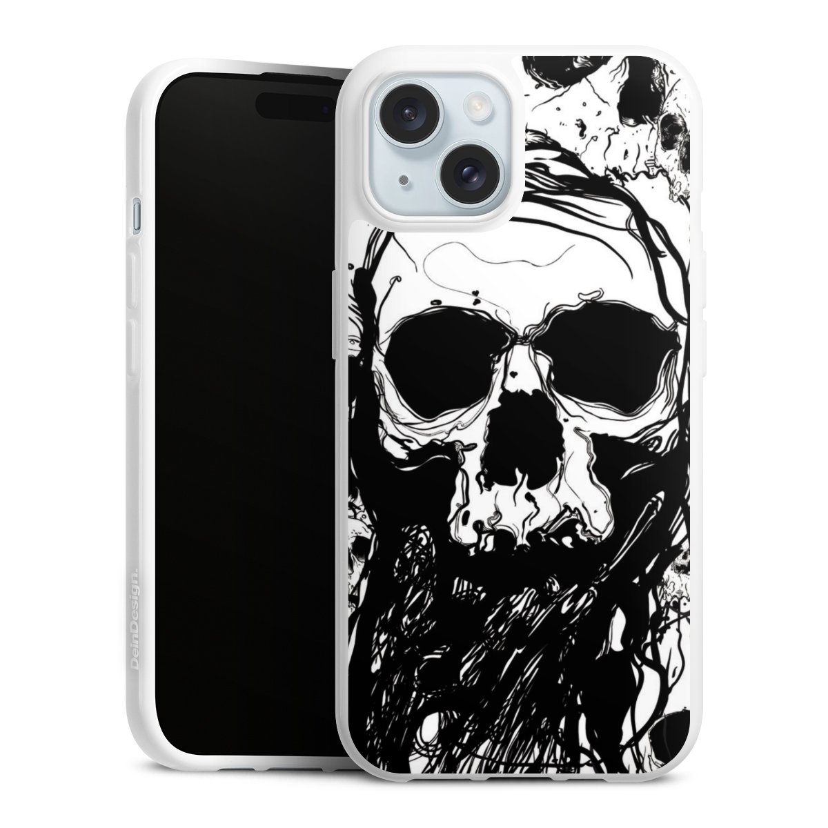 iPhone 15 Handy Silikon Hülle Case weiß Handyhülle Totenkopf Halloween Silikon Case