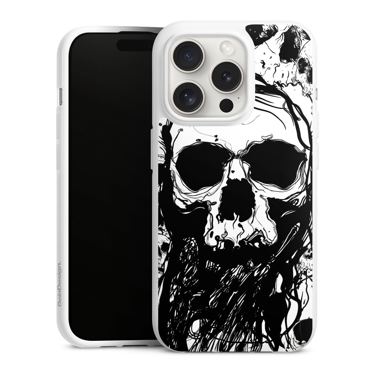 iPhone 15 Pro Handy Silikon Hülle Case weiß Handyhülle Totenkopf Halloween Silikon Case