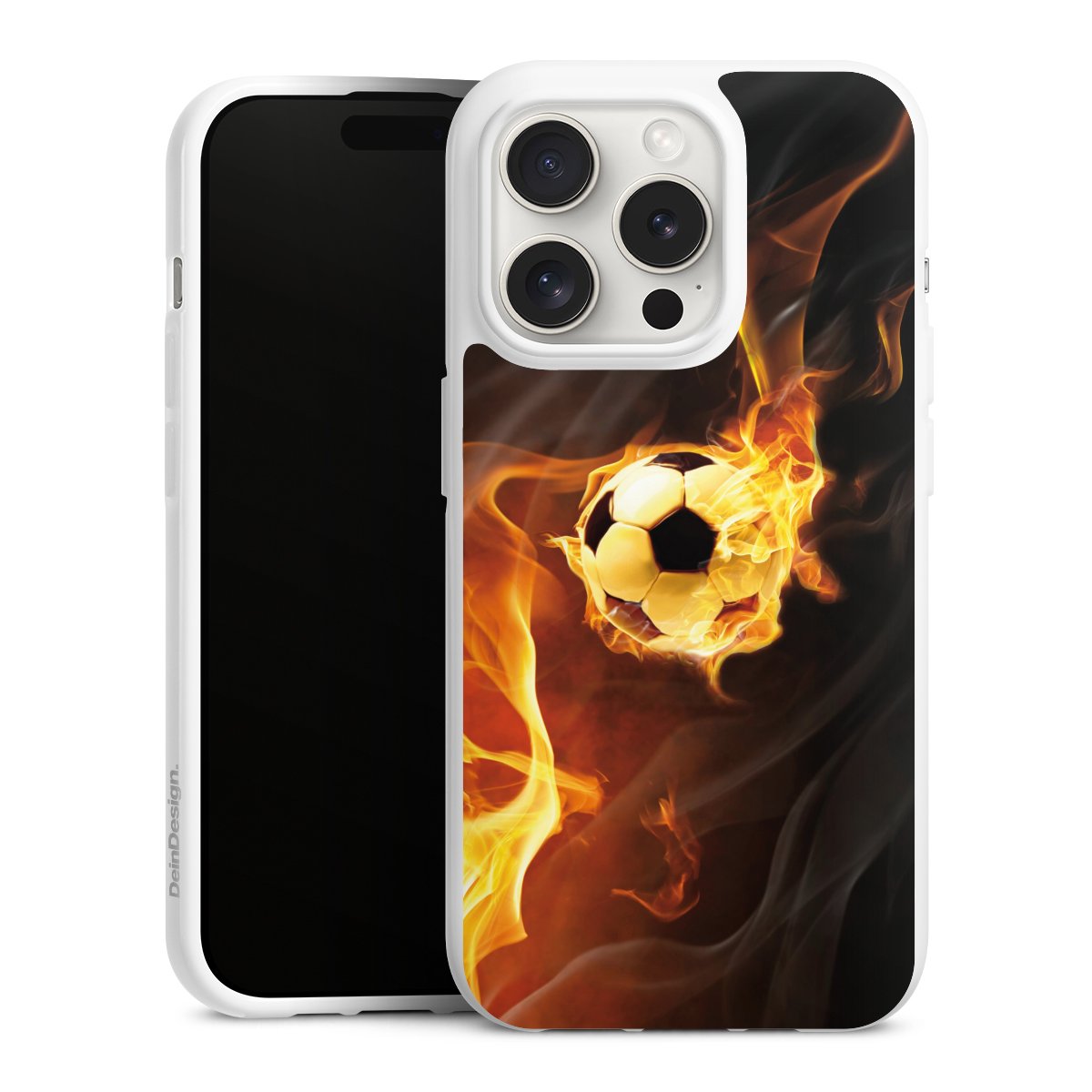 iPhone 15 Pro Handy Silikon Hülle Case weiß Handyhülle Ball Fire Soccer Silikon Case