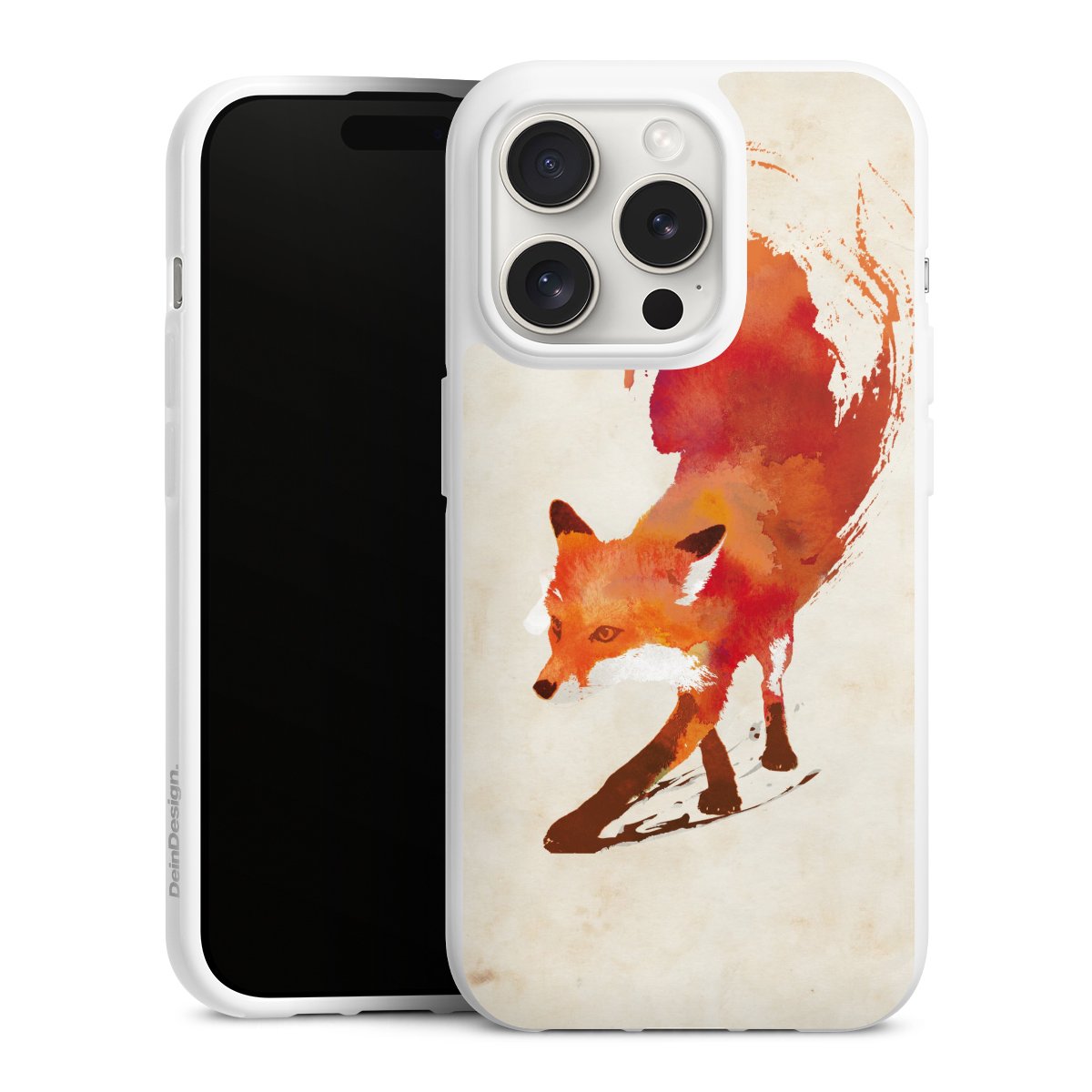 iPhone 15 Pro Handy Silikon Hülle Case weiß Handyhülle Fox Graphic Silikon Case