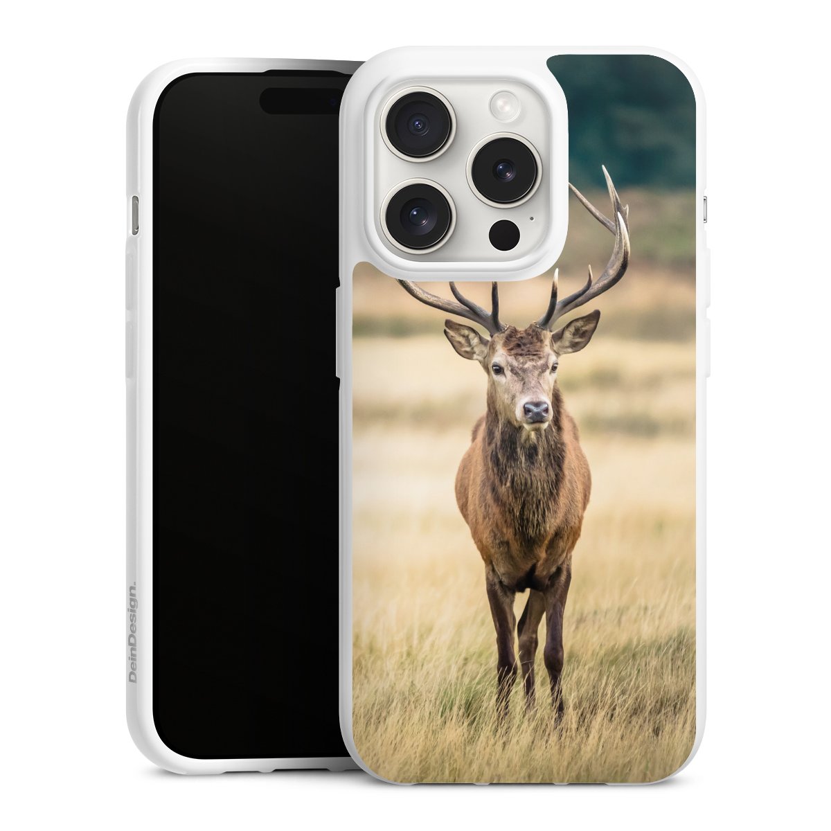 iPhone 15 Pro Handy Silikon Hülle Case weiß Handyhülle Deer Meadow Forrest Silikon Case