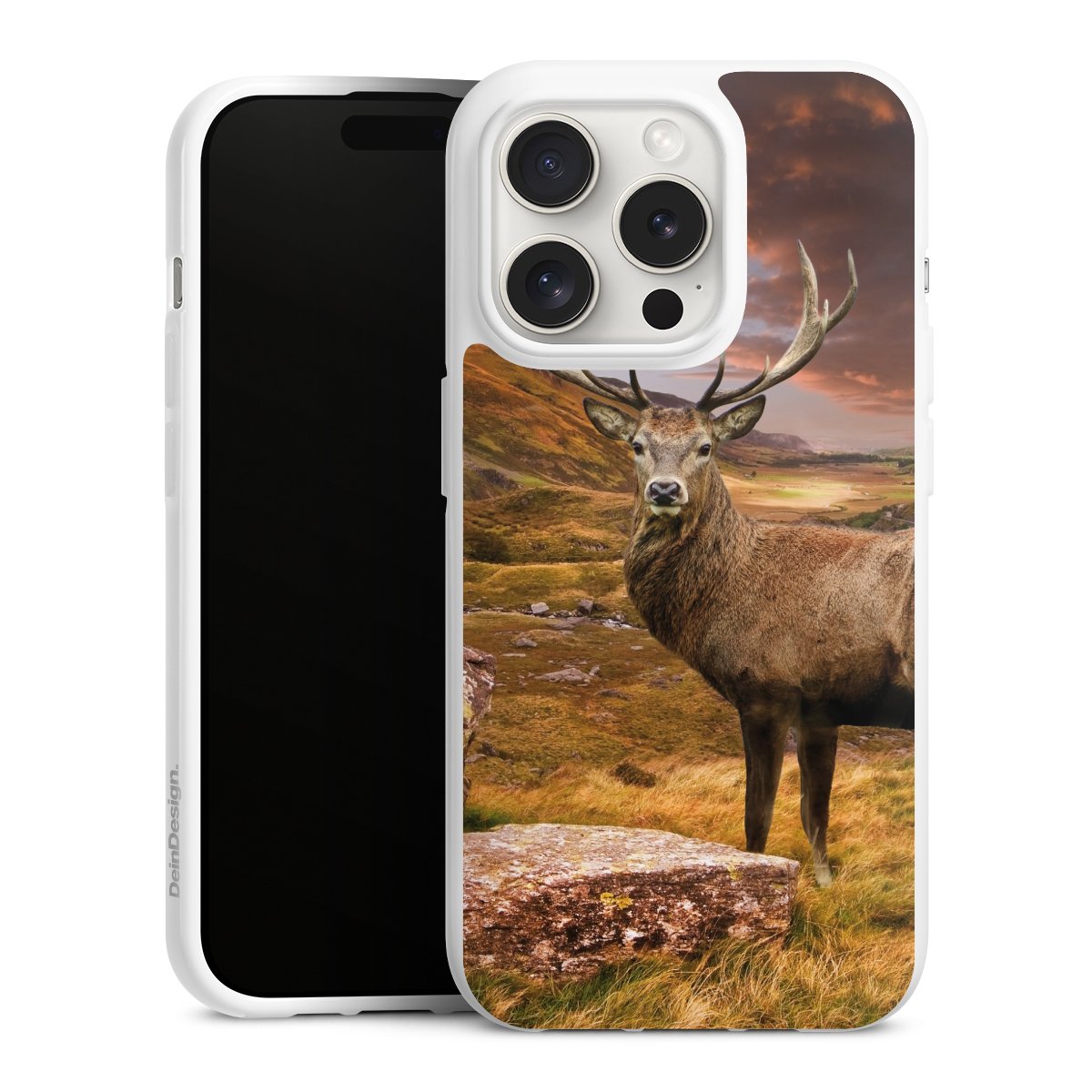 iPhone 15 Pro Handy Silikon Hülle Case weiß Handyhülle Meadow Mountain Deer Silikon Case