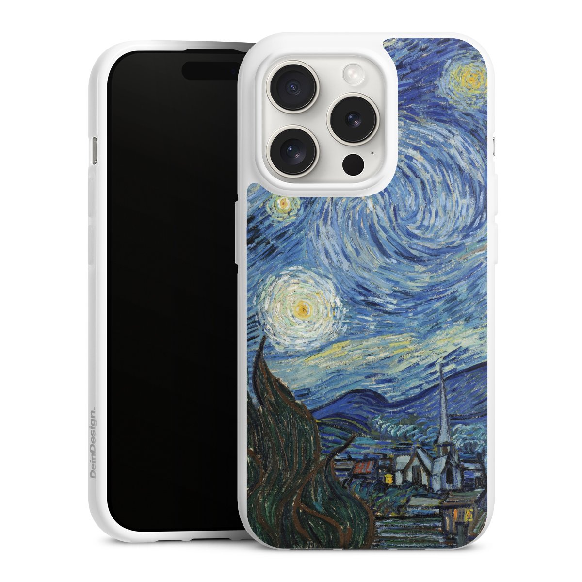 iPhone 15 Pro Handy Silikon Hülle Case weiß Handyhülle The Starry Night Kunst Vincent Van Gogh Silikon Case