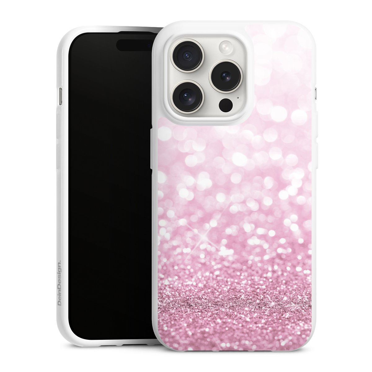 iPhone 15 Pro Handy Silikon Hülle Case weiß Handyhülle Glitzer Pink Shine Silikon Case