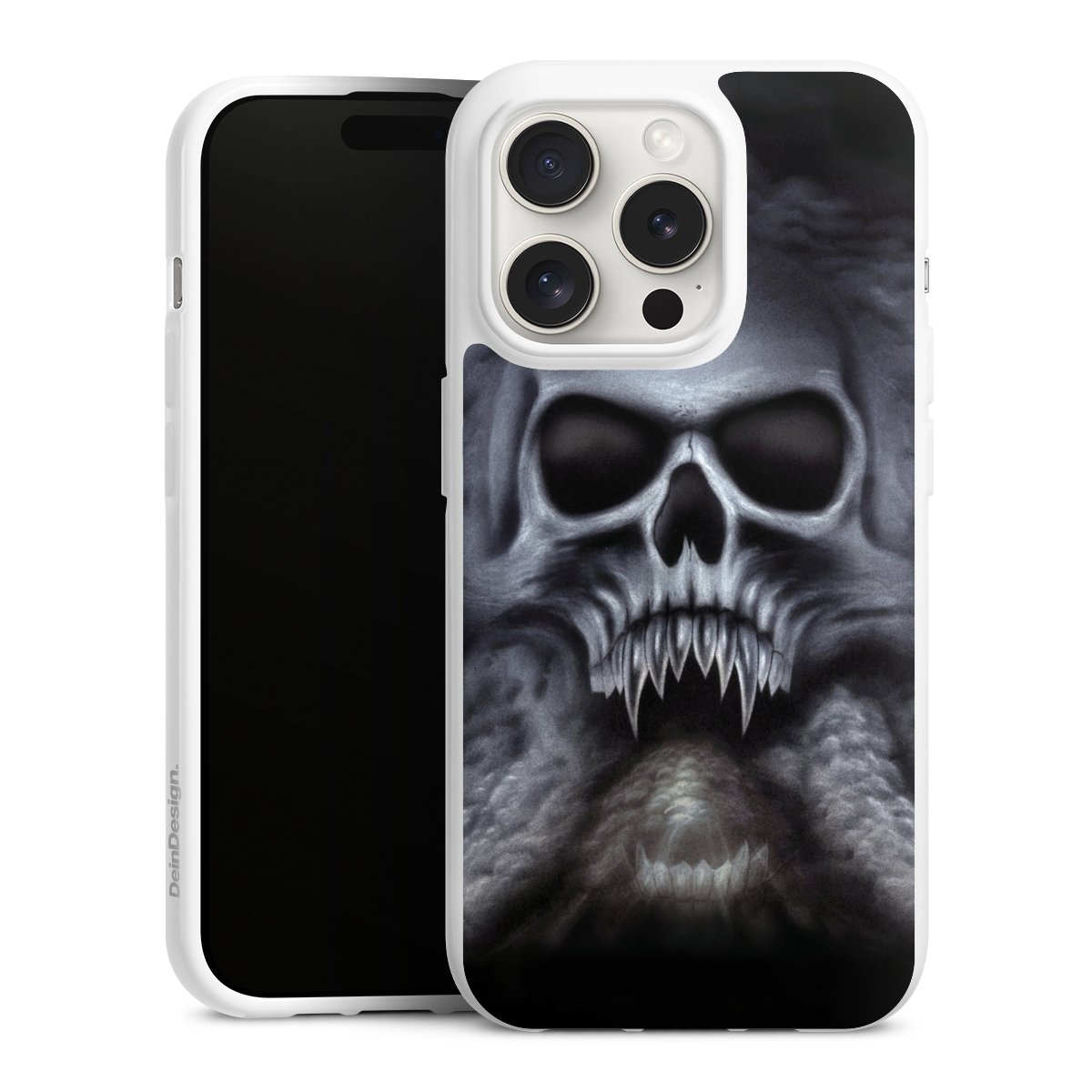 iPhone 15 Pro Handy Silikon Hülle Case weiß Handyhülle Totenkopf Skull Silikon Case