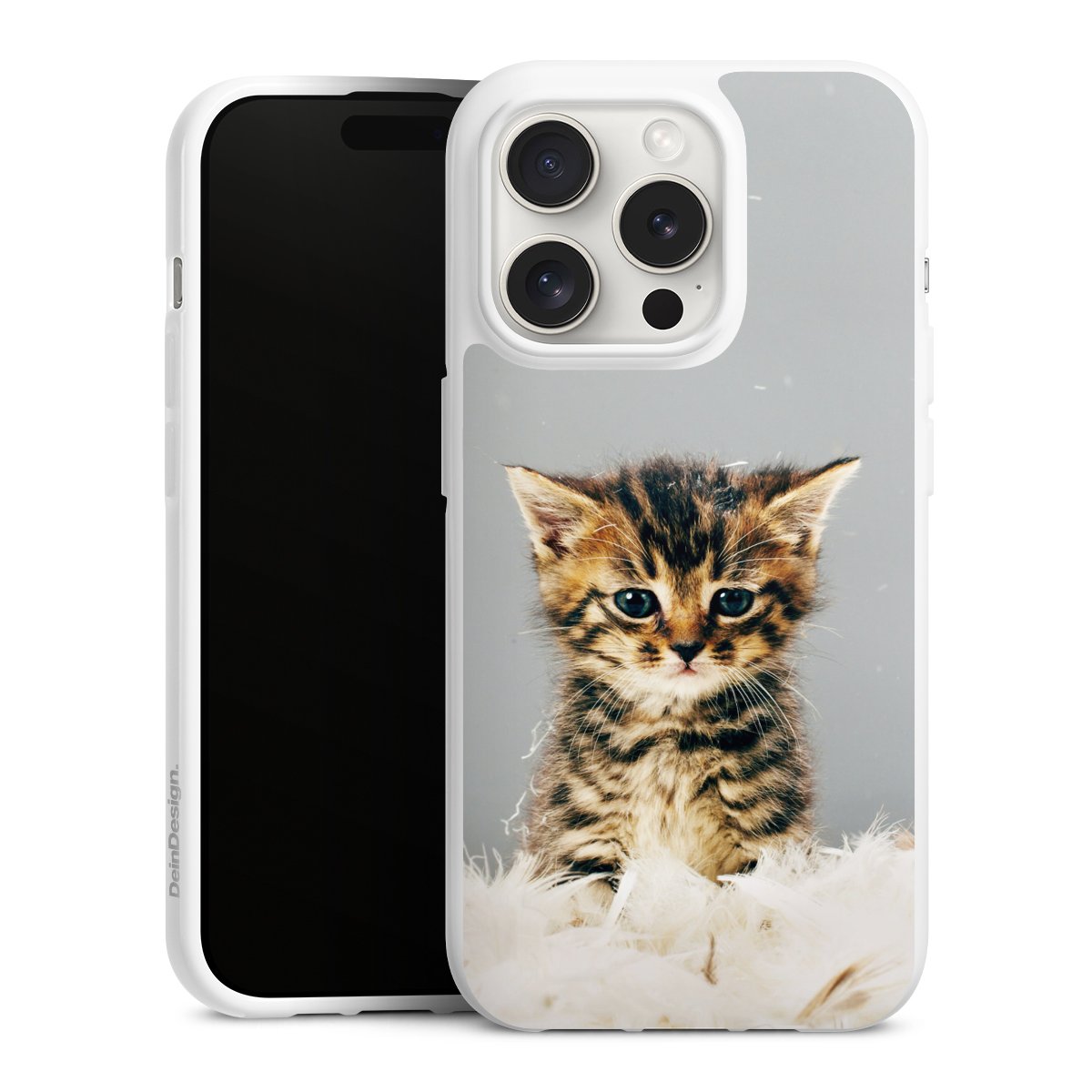 iPhone 15 Pro Handy Silikon Hülle Case weiß Handyhülle Cat Feather Pet Silikon Case