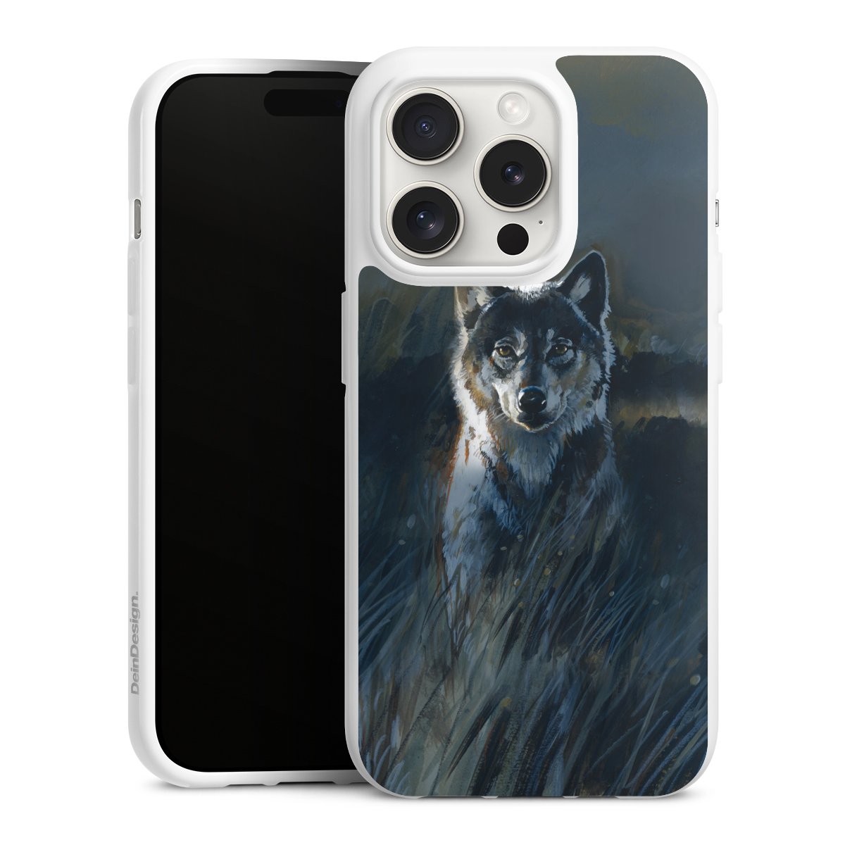 iPhone 15 Pro Handy Silikon Hülle Case weiß Handyhülle Nature Wolf Painting Silikon Case