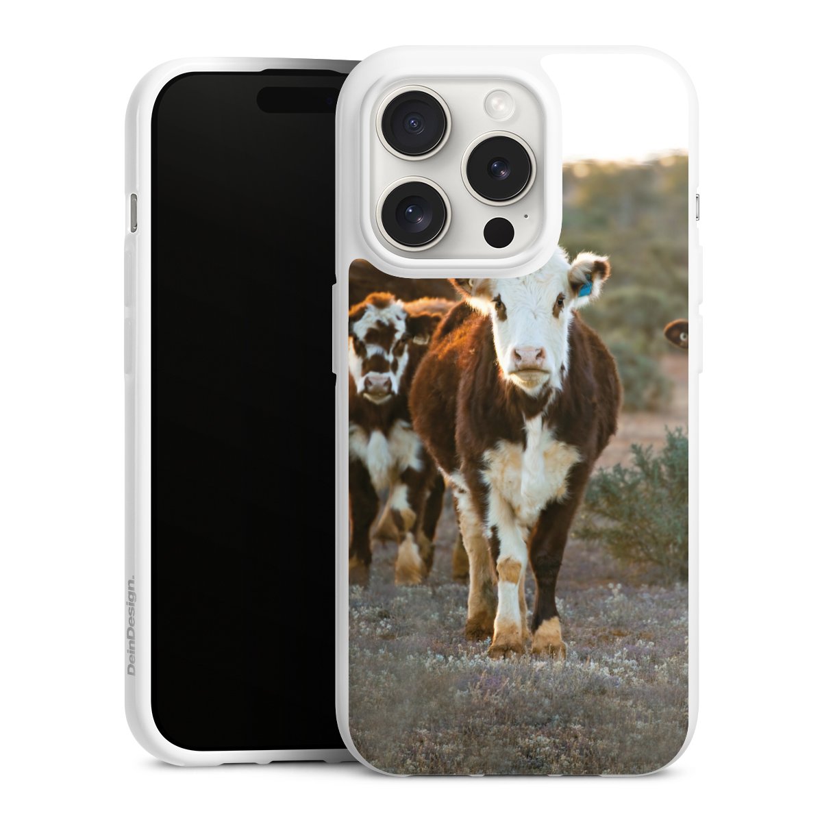 iPhone 15 Pro Handy Silikon Hülle Case weiß Handyhülle Cow Farmer Calf Silikon Case