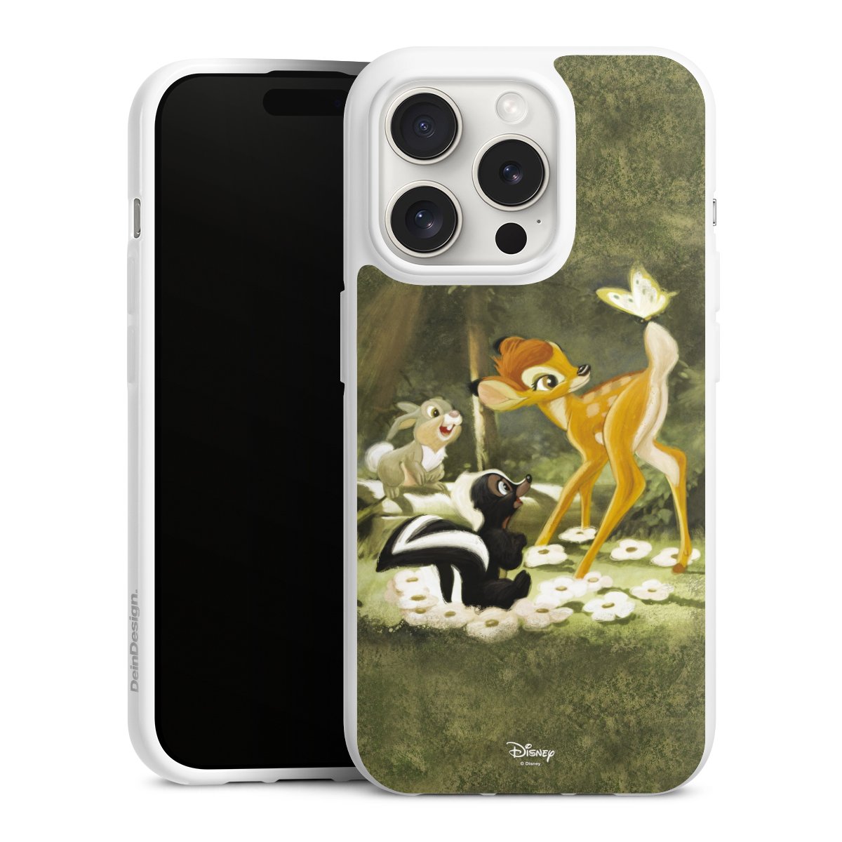 iPhone 15 Pro Handy Silikon Hülle Case weiß Handyhülle Disney Official Licensed Product Bambi Silikon Case