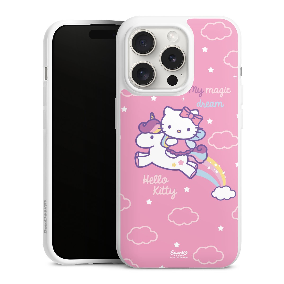 iPhone 15 Pro Handy Silikon Hülle Case weiß Handyhülle Einhorn Official Licensed Product Hello Kitty Silikon Case