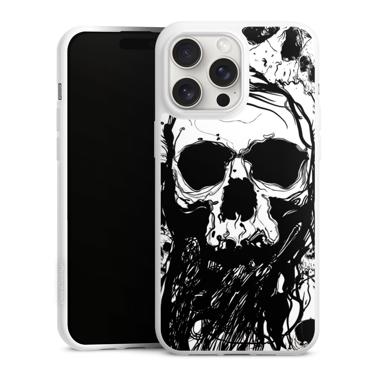 iPhone 15 Pro Max Handy Silikon Hülle Case weiß Handyhülle Totenkopf Halloween Silikon Case