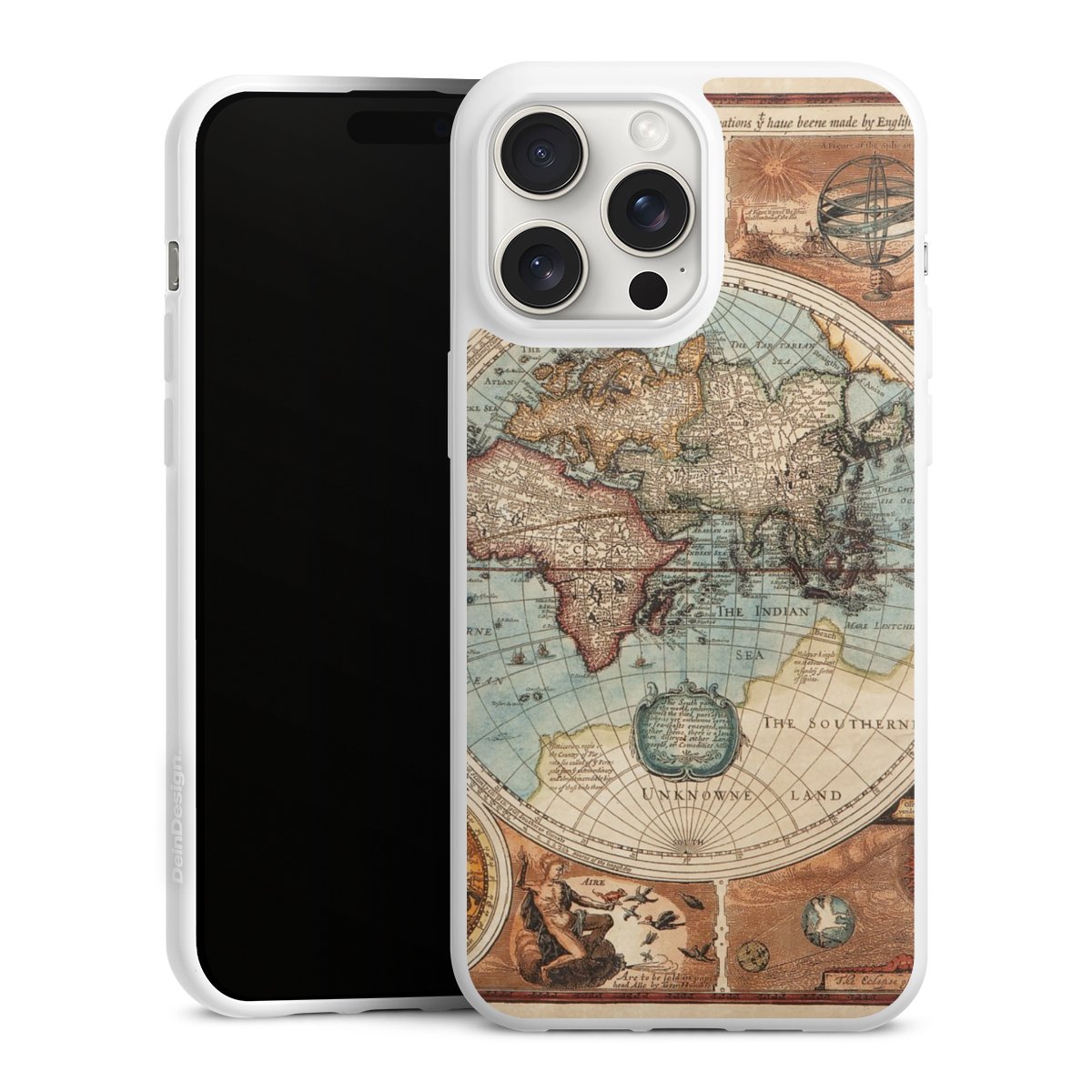 iPhone 15 Pro Max Handy Silikon Hülle Case weiß Handyhülle World Map Vintage Map Silikon Case