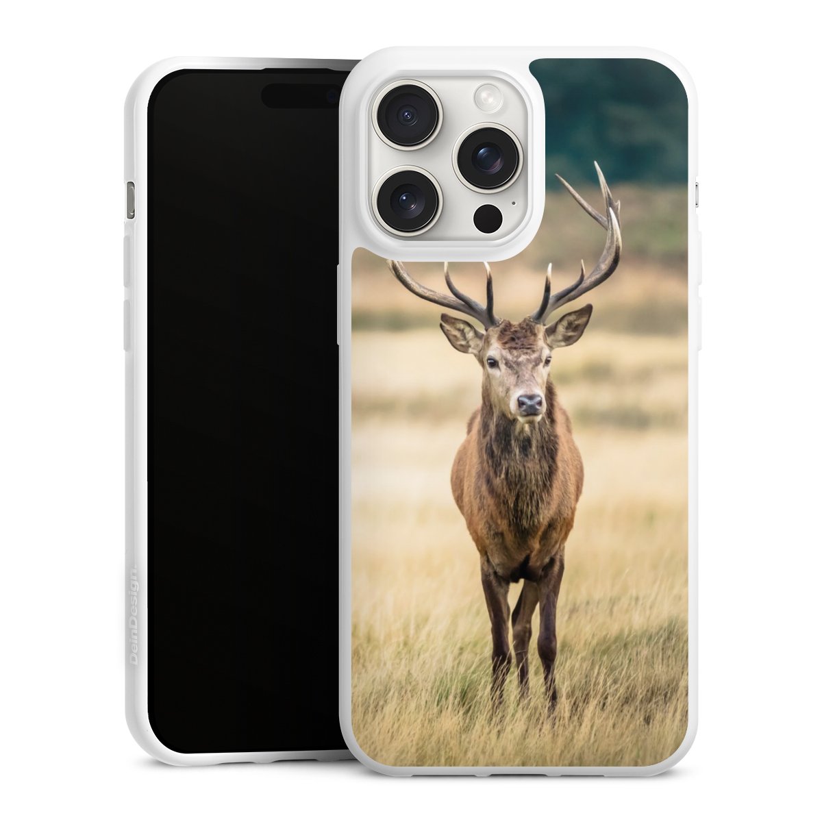 iPhone 15 Pro Max Handy Silikon Hülle Case weiß Handyhülle Deer Meadow Forrest Silikon Case