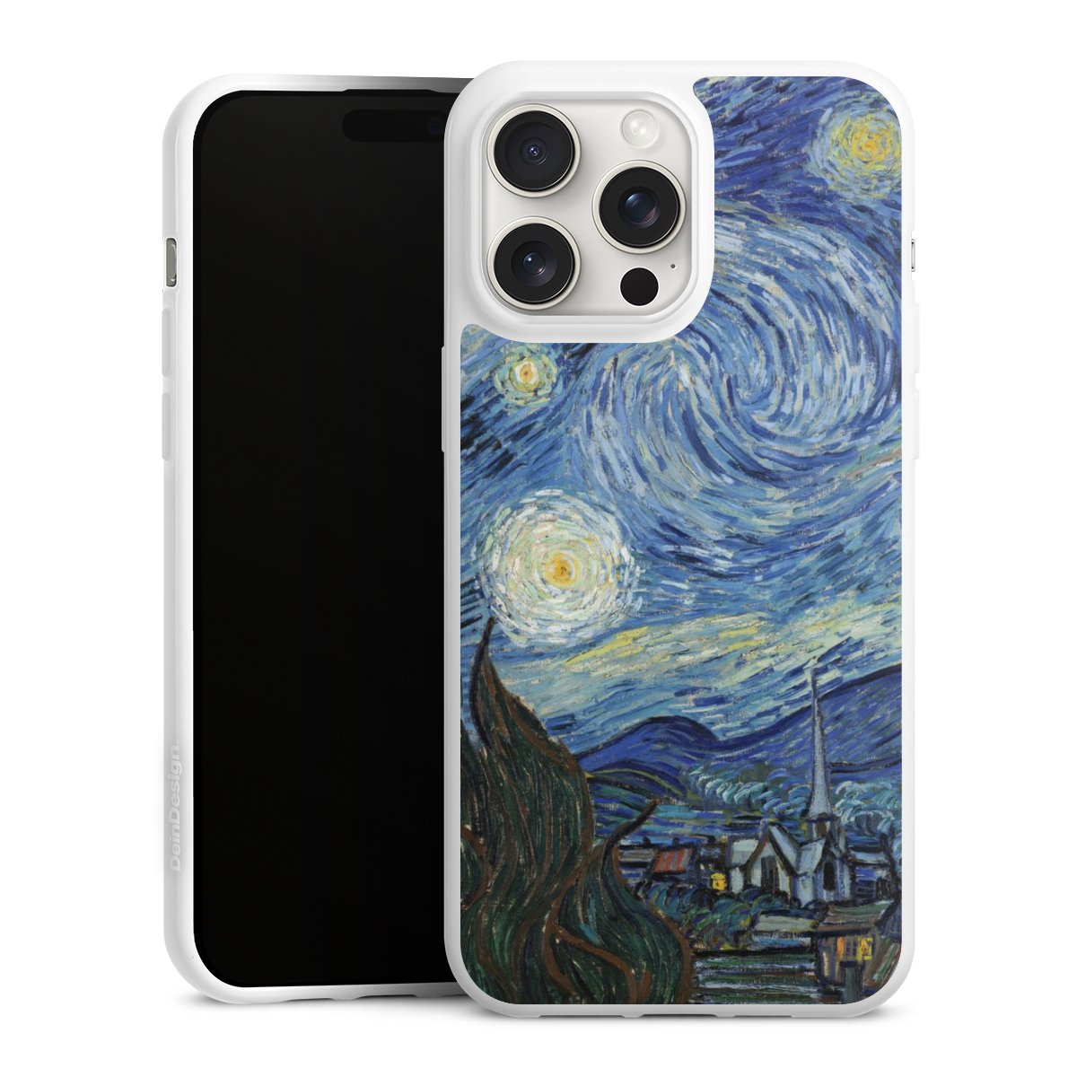 iPhone 15 Pro Max Handy Silikon Hülle Case weiß Handyhülle The Starry Night Kunst Vincent Van Gogh Silikon Case