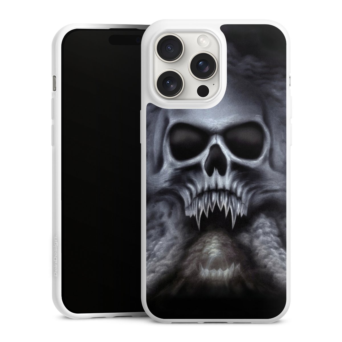 iPhone 15 Pro Max Handy Silikon Hülle Case weiß Handyhülle Totenkopf Skull Silikon Case