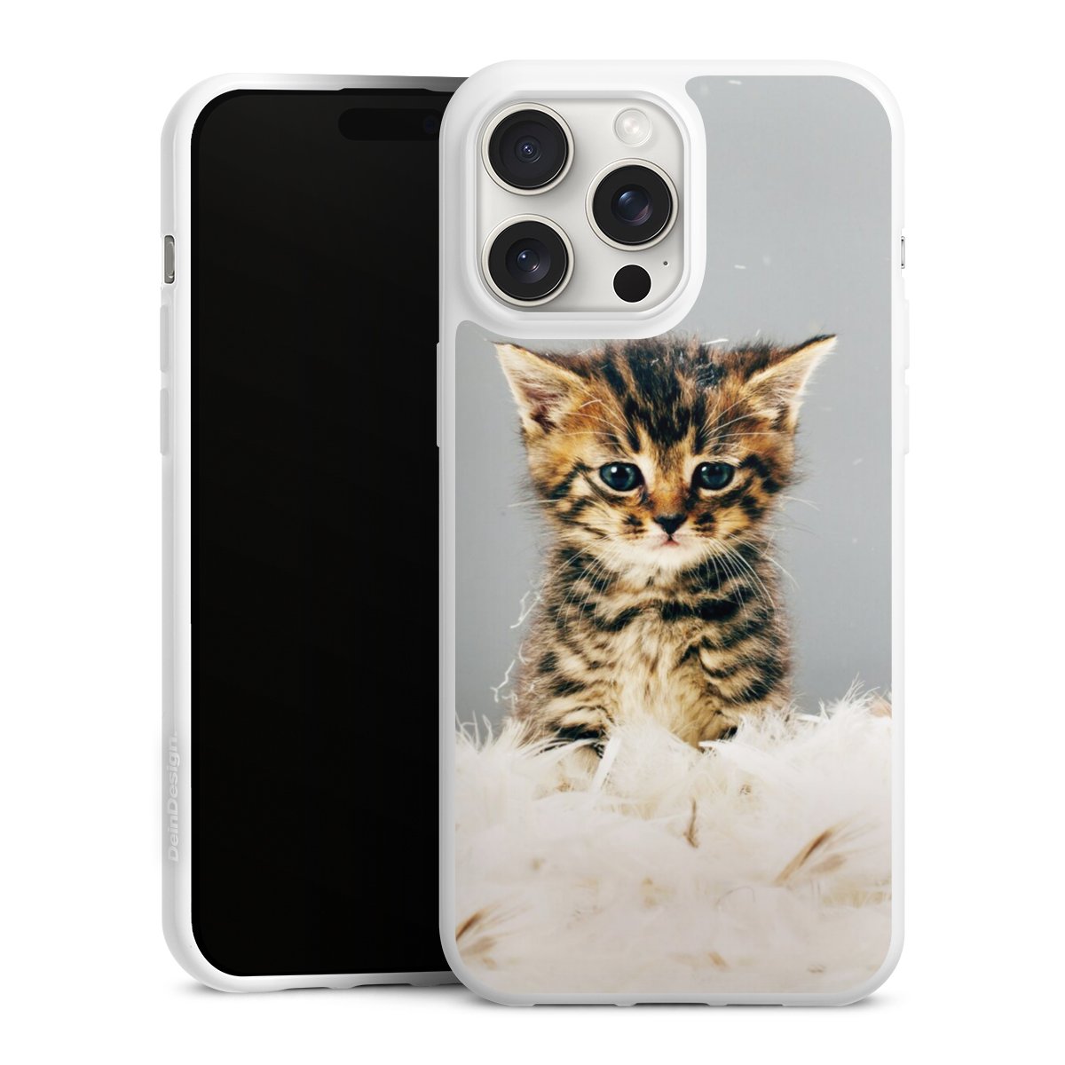 iPhone 15 Pro Max Handy Silikon Hülle Case weiß Handyhülle Cat Feather Pet Silikon Case