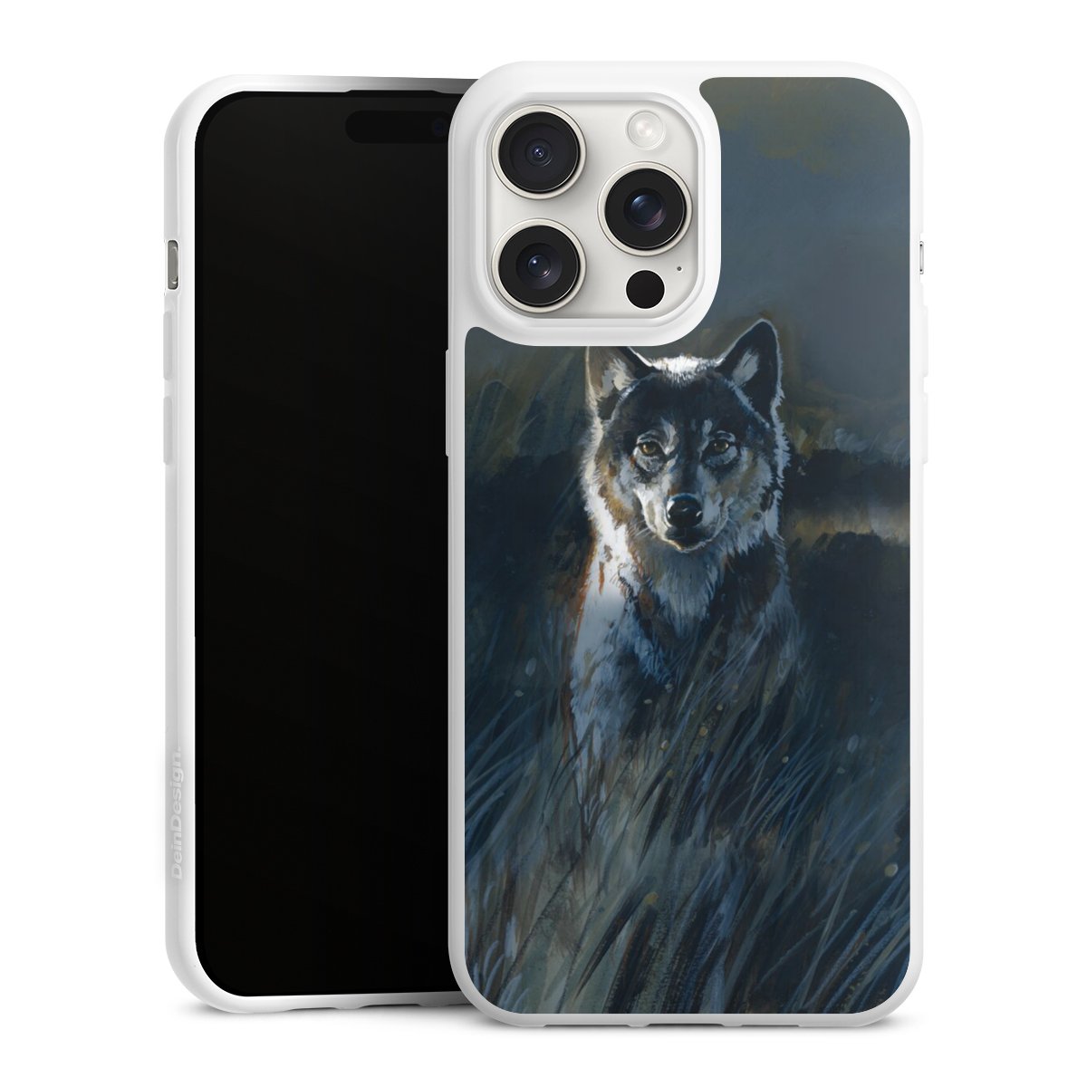 iPhone 15 Pro Max Handy Silikon Hülle Case weiß Handyhülle Nature Wolf Painting Silikon Case