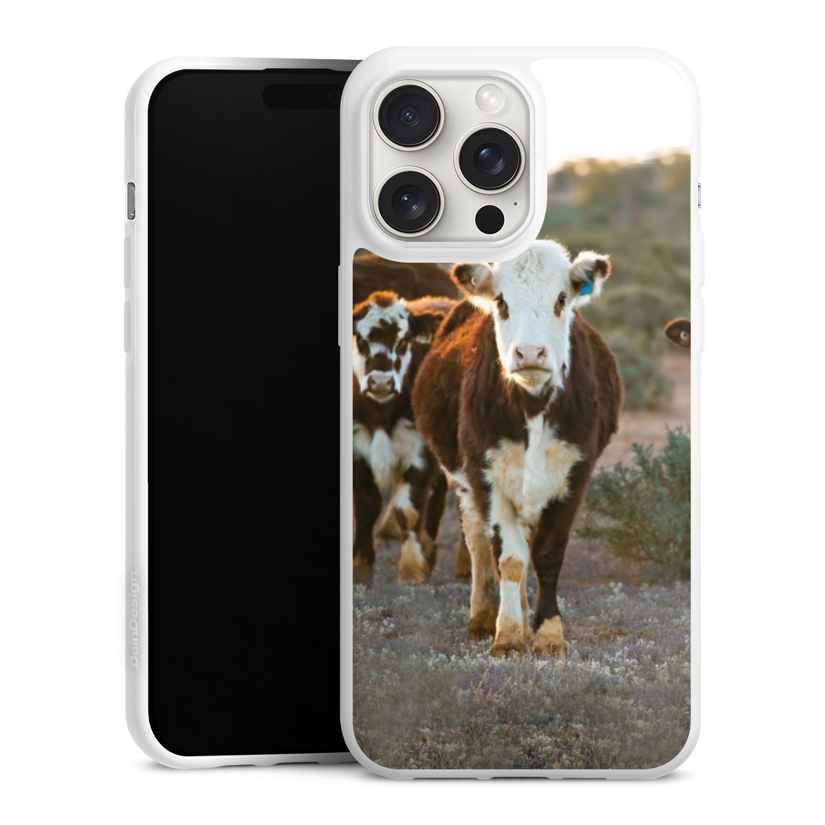 iPhone 15 Pro Max Handy Silikon Hülle Case weiß Handyhülle Cow Farmer Calf Silikon Case