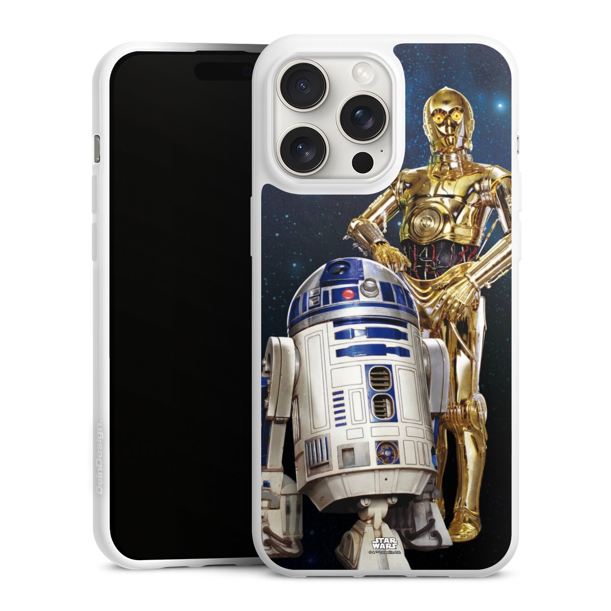 iPhone 15 Pro Max Handy Silikon Hülle Case weiß Handyhülle Weltall Star Wars R2d2 Silikon Case