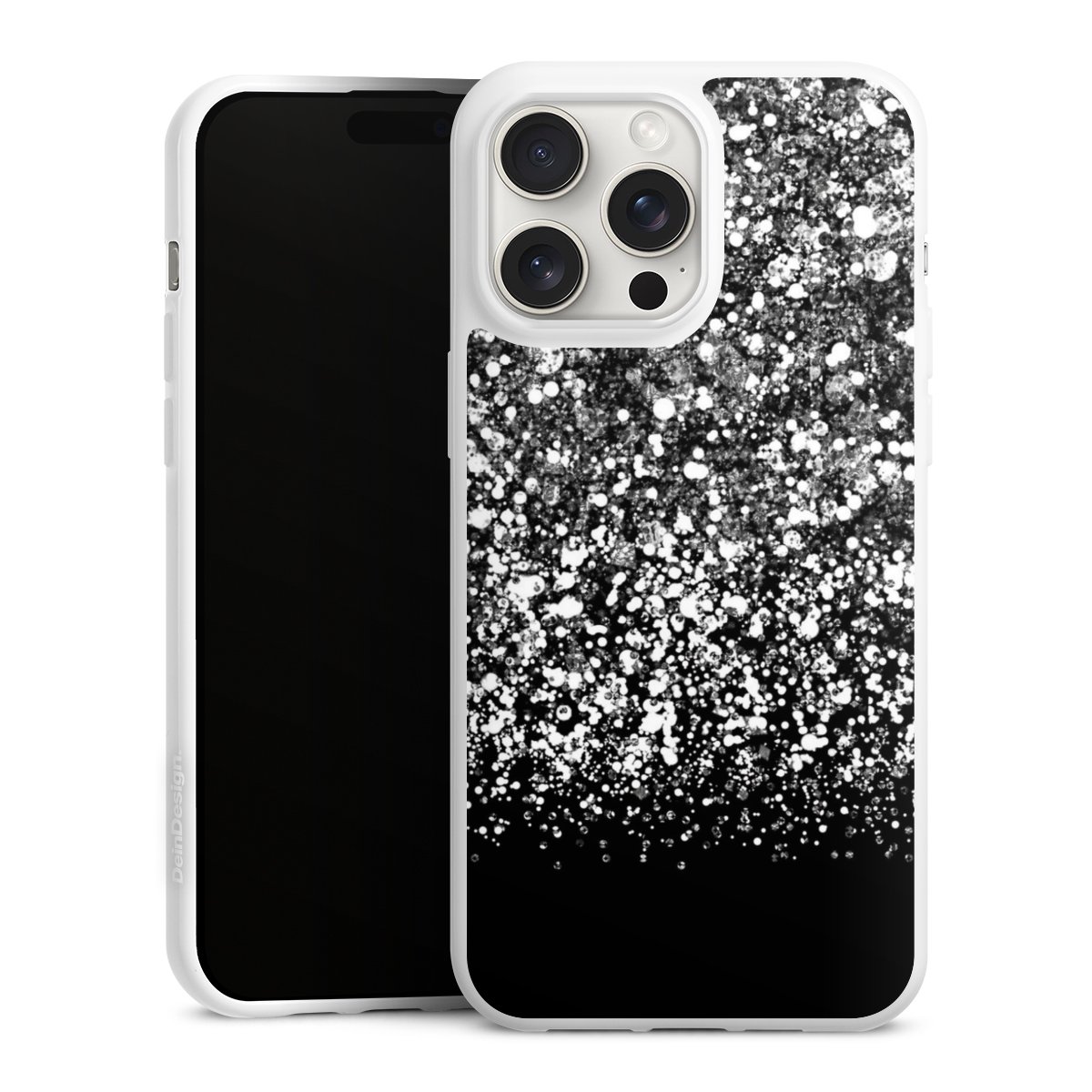 iPhone 15 Pro Max Handy Silikon Hülle Case weiß Handyhülle Glitzer Snowflake Muster Silikon Case