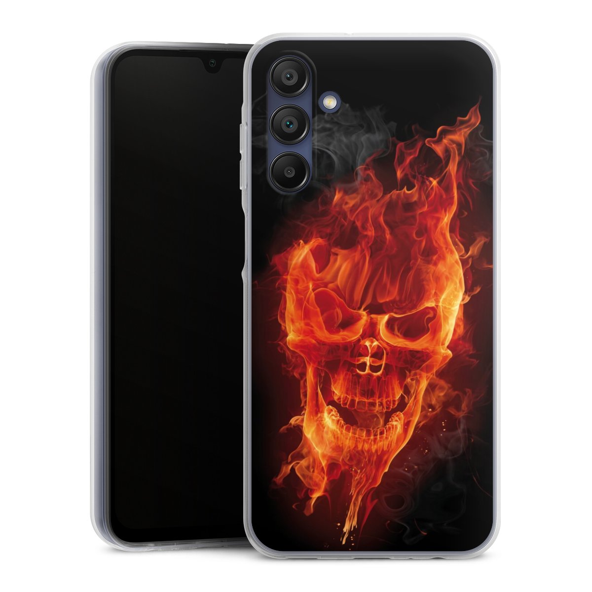 Galaxy A15 5G Handy Silikon Hülle Case transparent Handyhülle Totenkopf Skull Fire Silikon Case