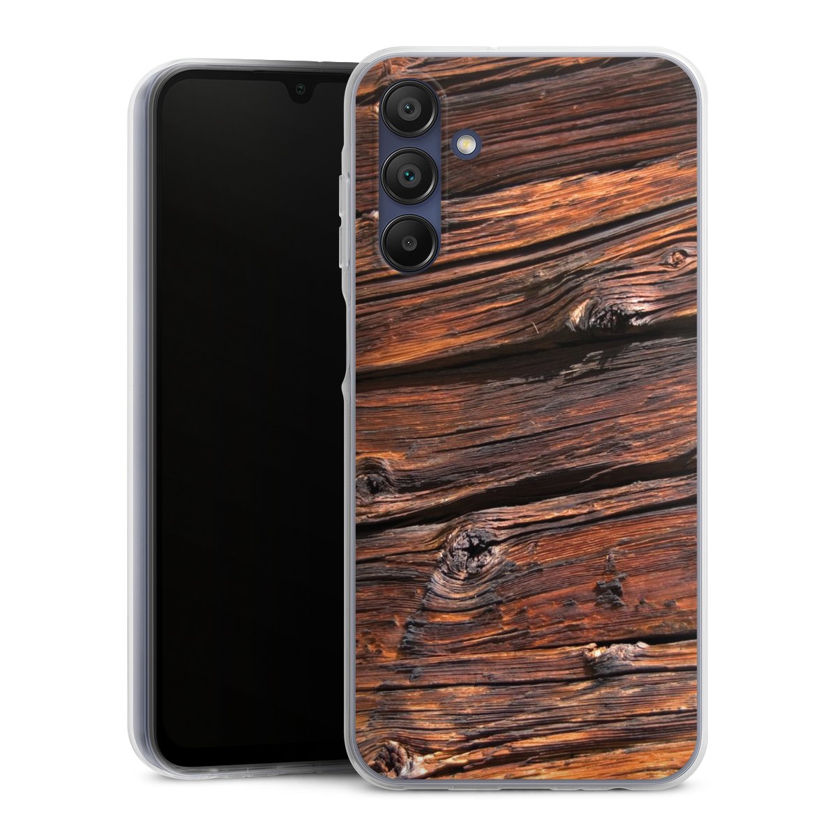 Galaxy A15 5G Handy Silikon Hülle Case transparent Handyhülle Beams Wooden Look Wood Silikon Case